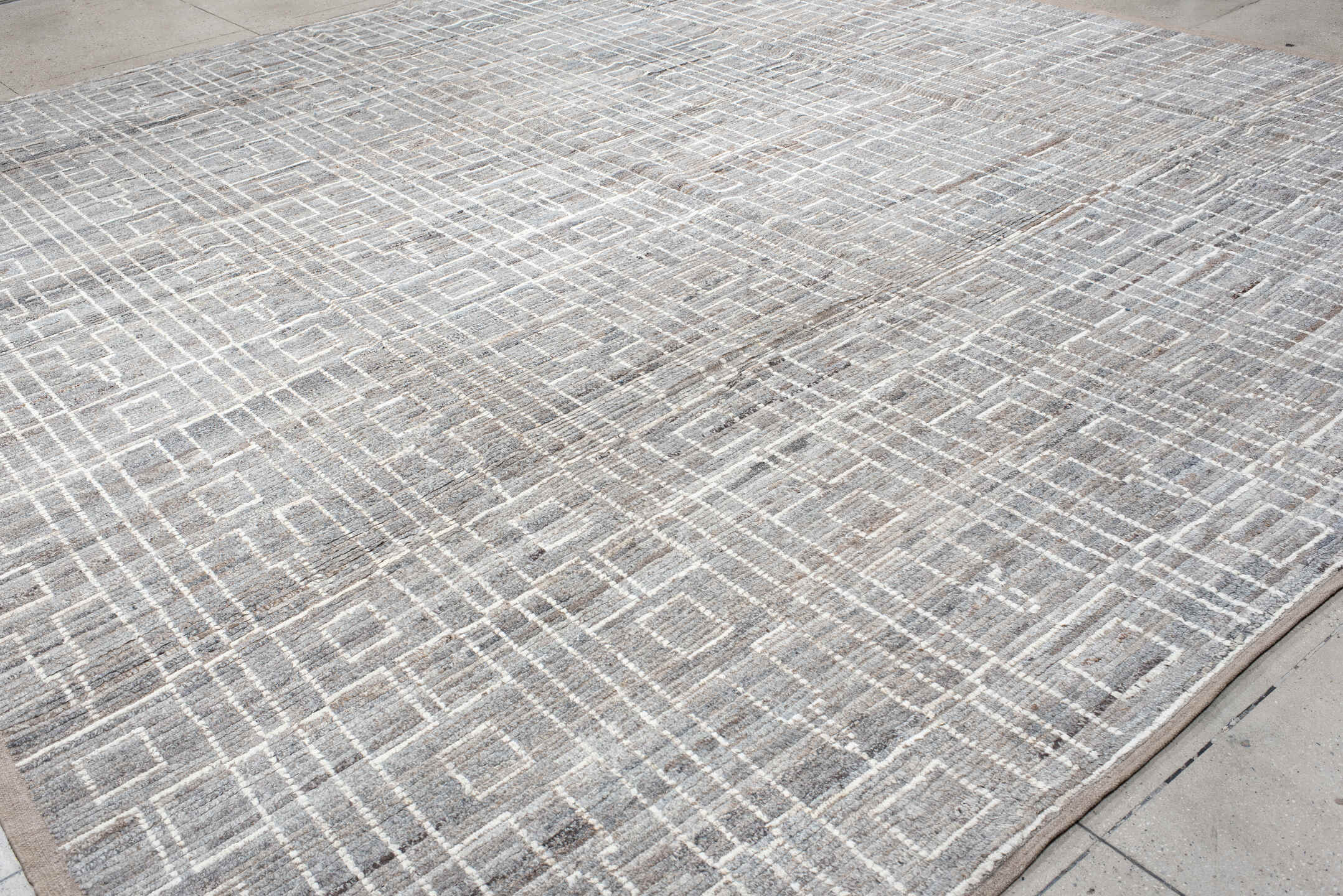 14' x 15' one-of-a-kind handmade vintage Tulu oversize rug. Color palette: dark gray, dim gray, gainsboro, gray, light gray