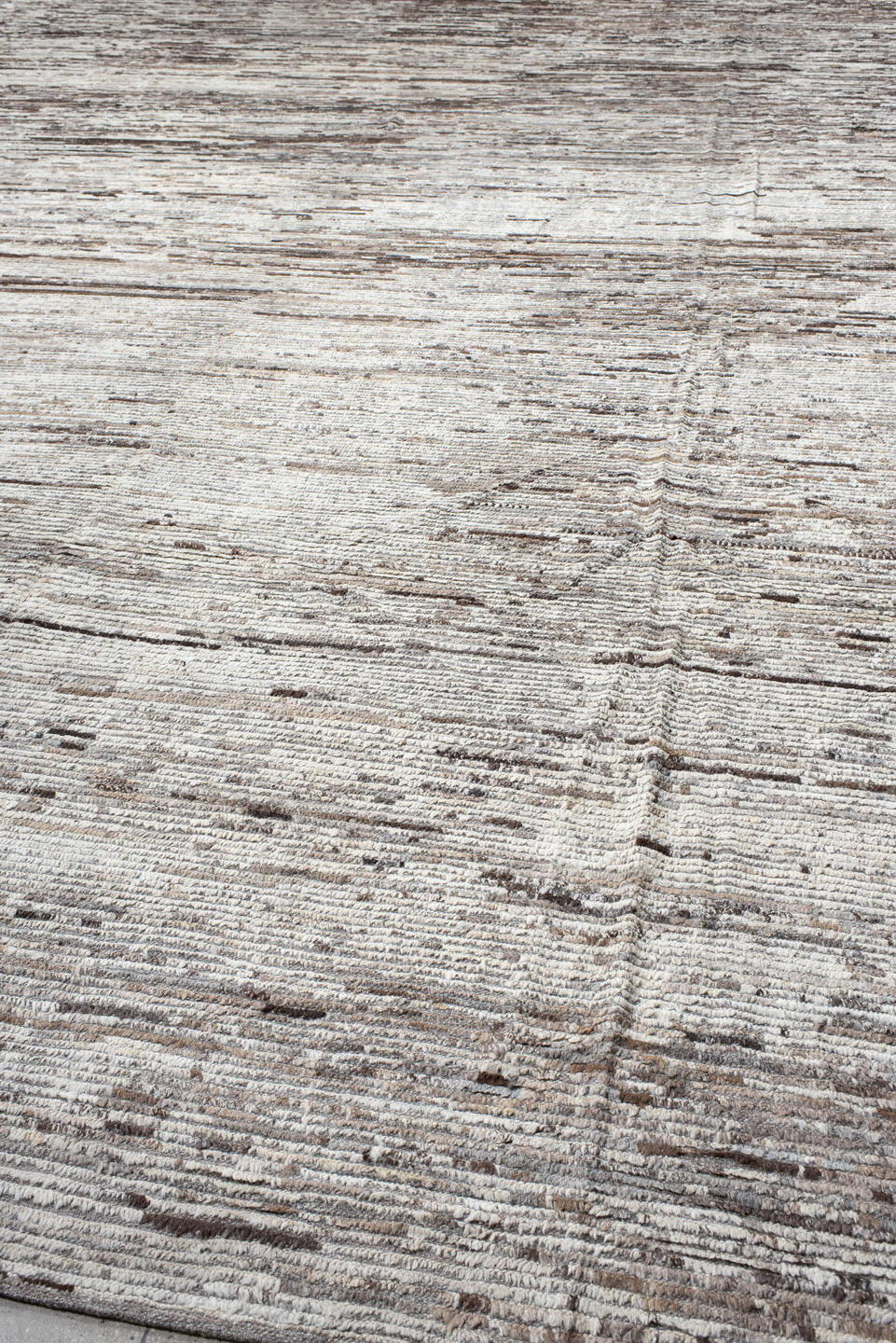 14' x 19' one-of-a-kind handmade vintage Tulu oversize rug. Color palette: ivory, taupe, brown, beige, gray