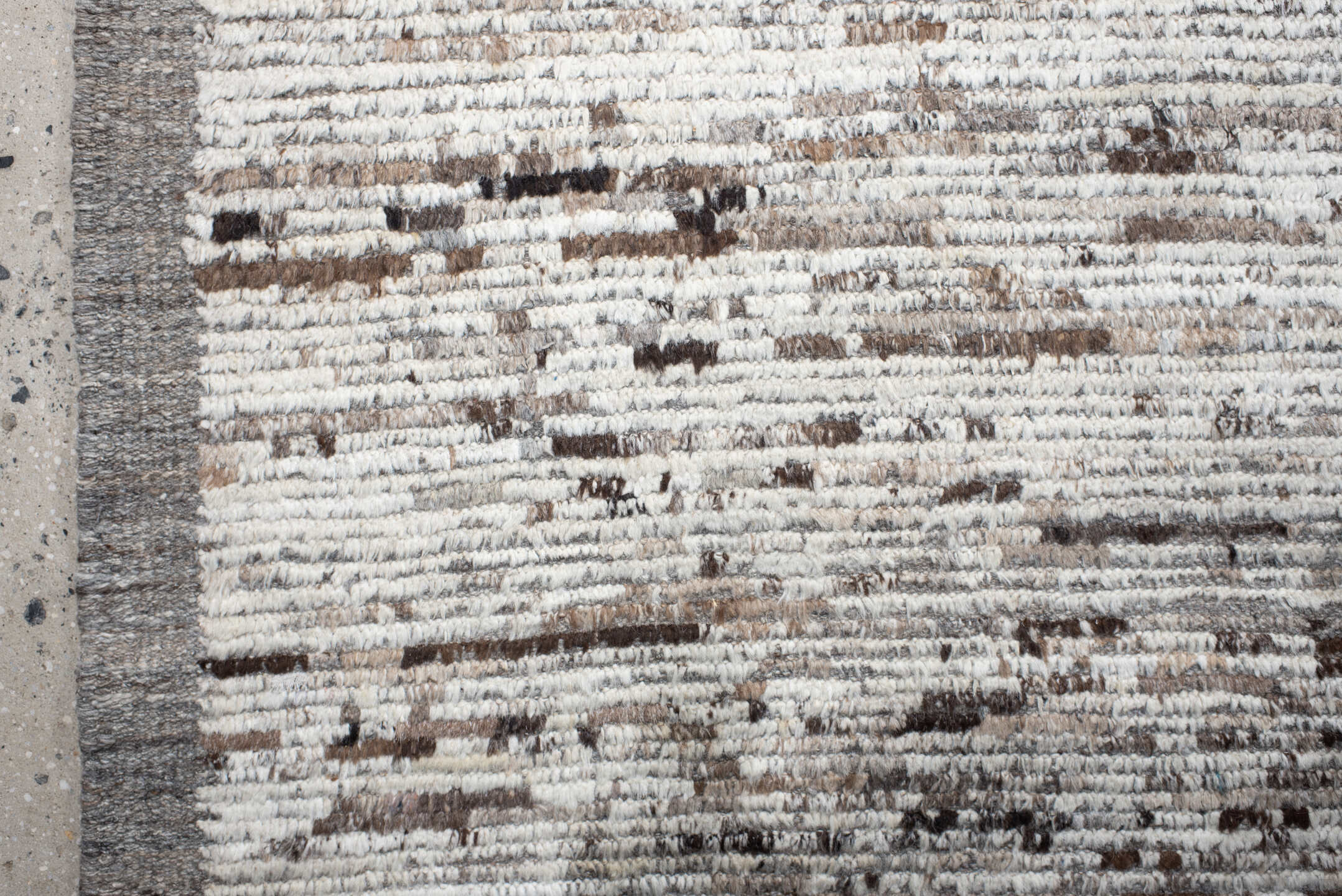 14' x 19' one-of-a-kind handmade vintage Tulu oversize rug. Color palette: ivory, taupe, brown, beige, gray