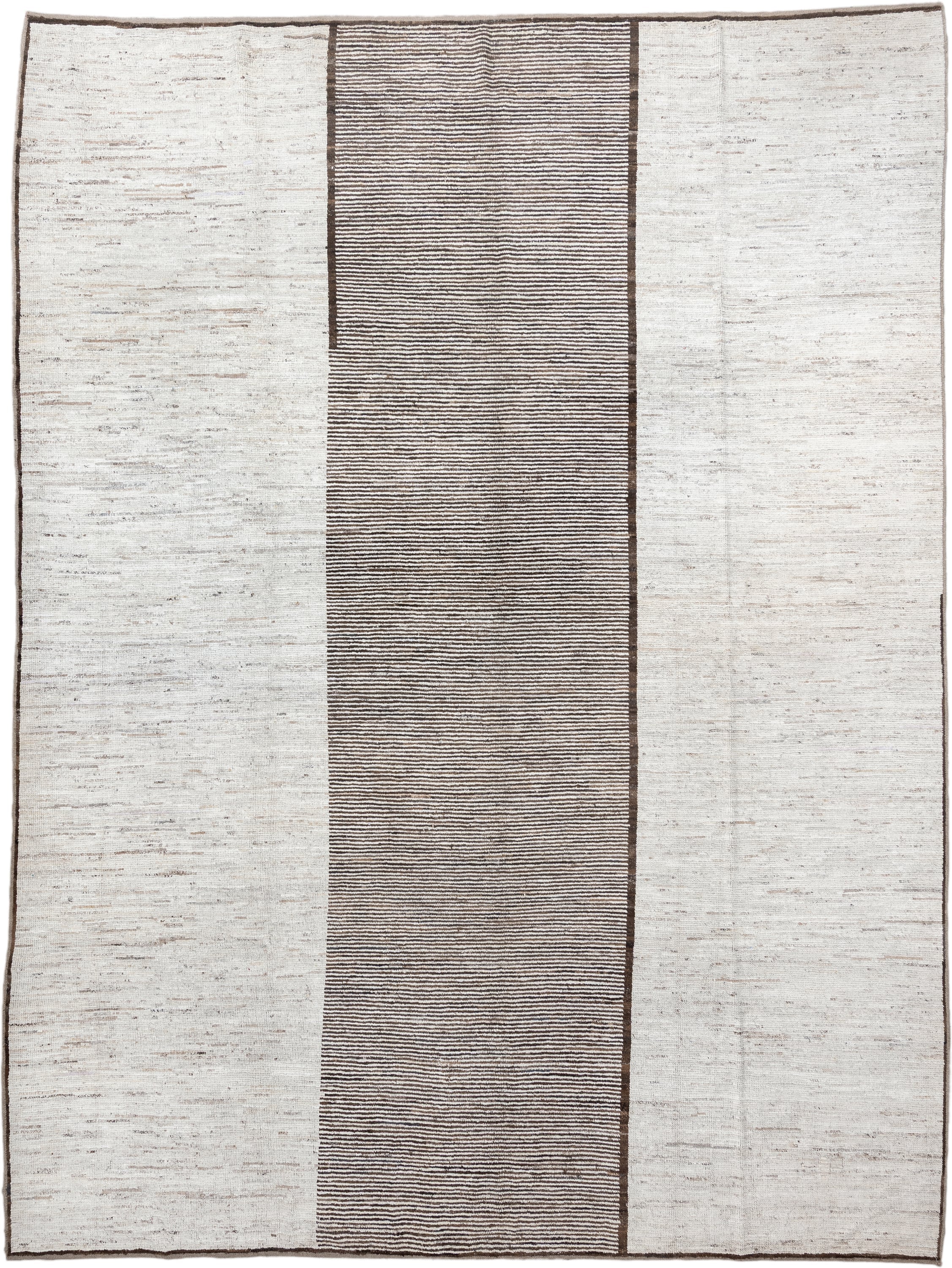 10' x 14' one-of-a-kind handmade vintage Tulu large size rug. Color palette: ivory, brown, taupe, charcoal, beige, gray