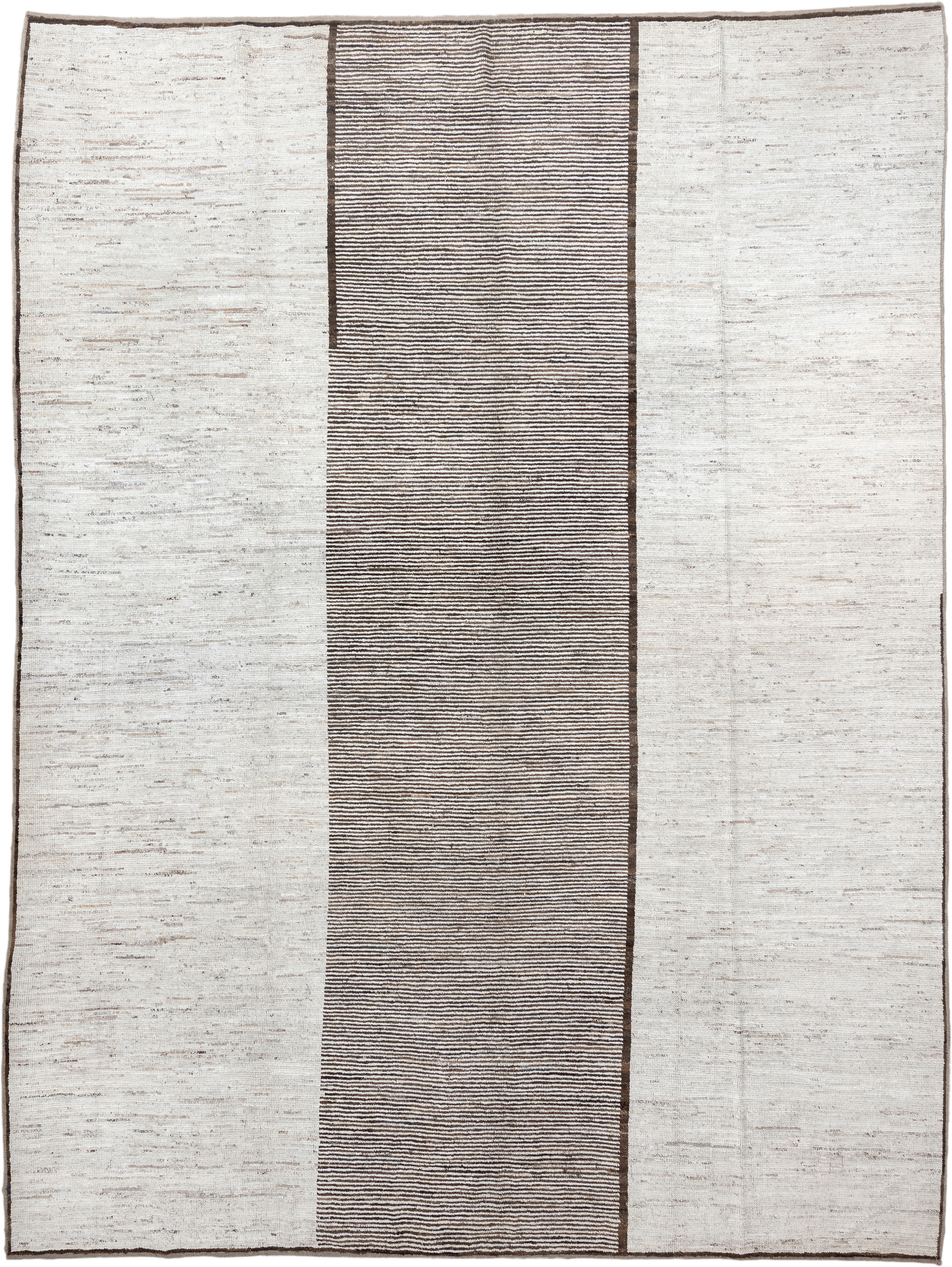 10' x 14' one-of-a-kind handmade vintage Tulu large size rug. Color palette: ivory, brown, taupe, charcoal, beige, gray