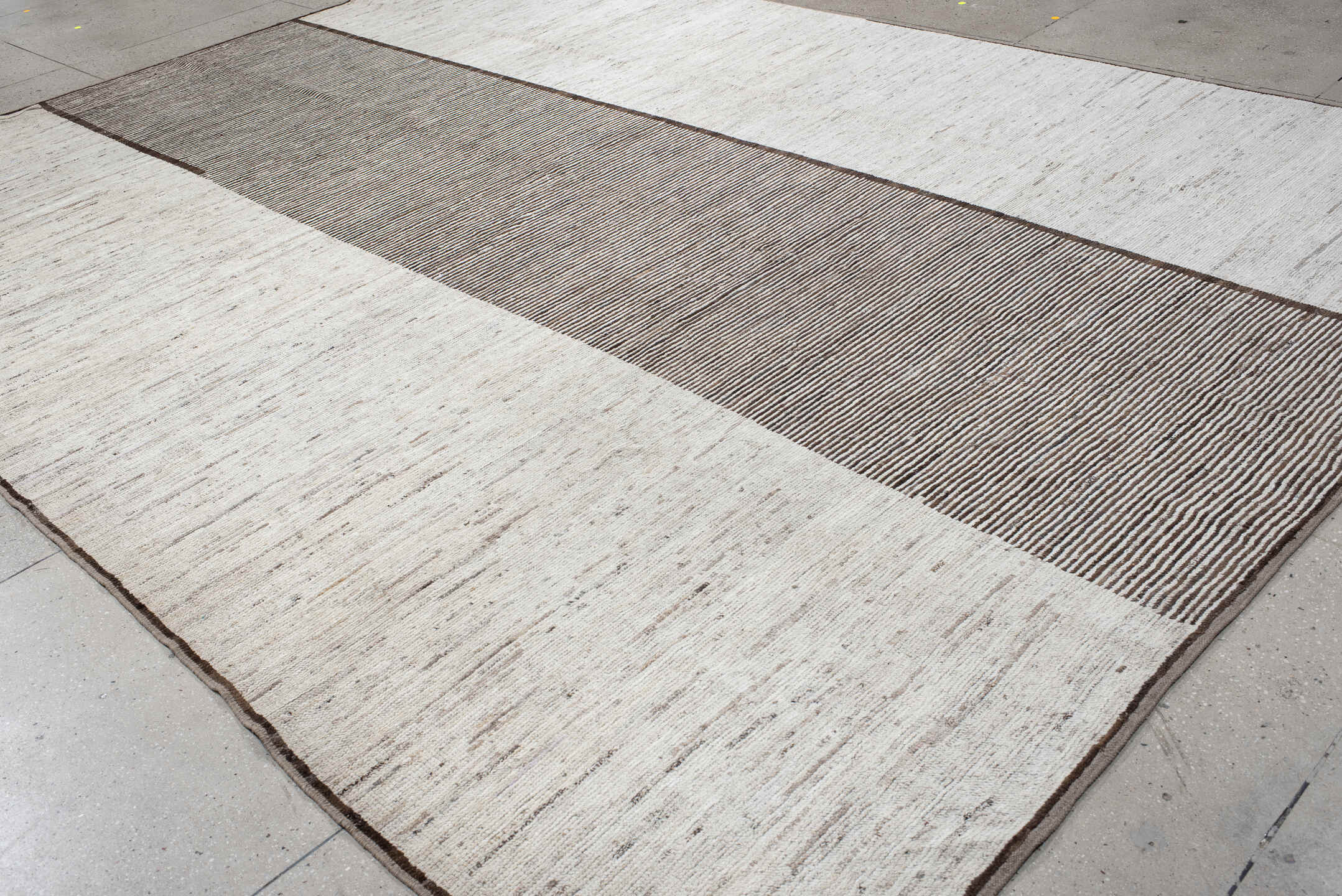 10' x 14' one-of-a-kind handmade vintage Tulu large size rug. Color palette: ivory, brown, taupe, charcoal, beige, gray
