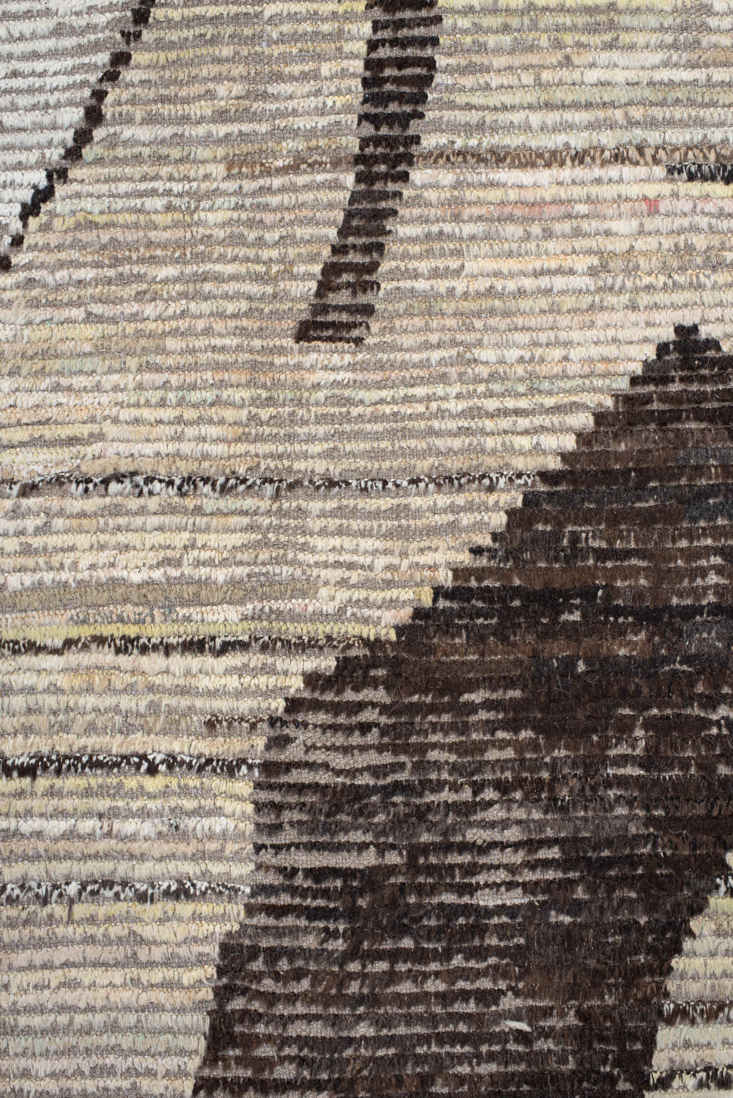 12' x 15' one-of-a-kind handmade vintage Tulu oversize rug. Color palette: ivory, taupe, charcoal, sky_blue, gray, beige