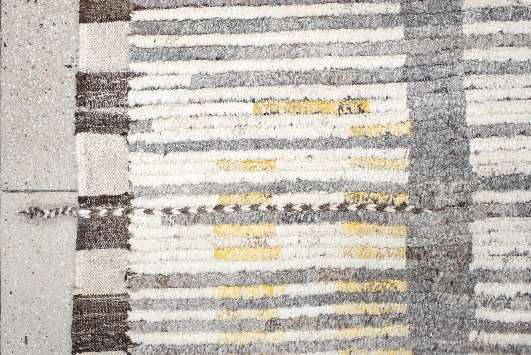 12' x 15' one-of-a-kind handmade vintage Tulu oversize rug. Color palette: ivory, gray, charcoal, gold, taupe, black, beige