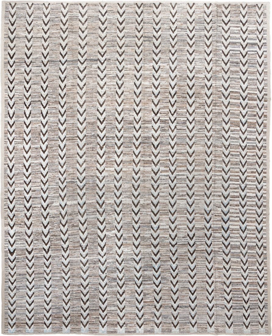 12' x 15' one-of-a-kind handmade vintage Tulu oversize rug. Color palette: ivory, taupe, brown, gray, charcoal, beige, black