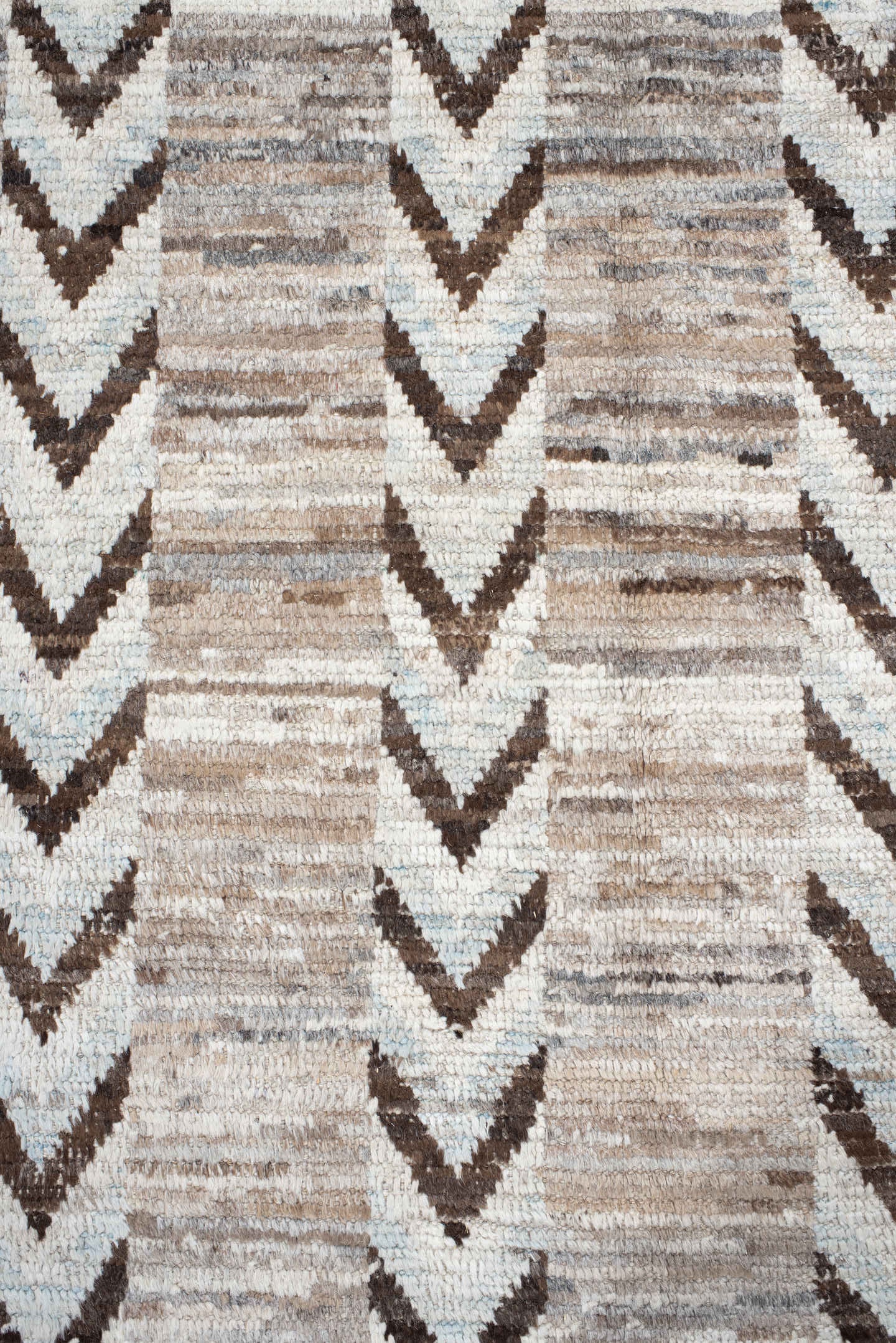 12' x 15' one-of-a-kind handmade vintage Tulu oversize rug. Color palette: ivory, taupe, brown, gray, charcoal, beige, black