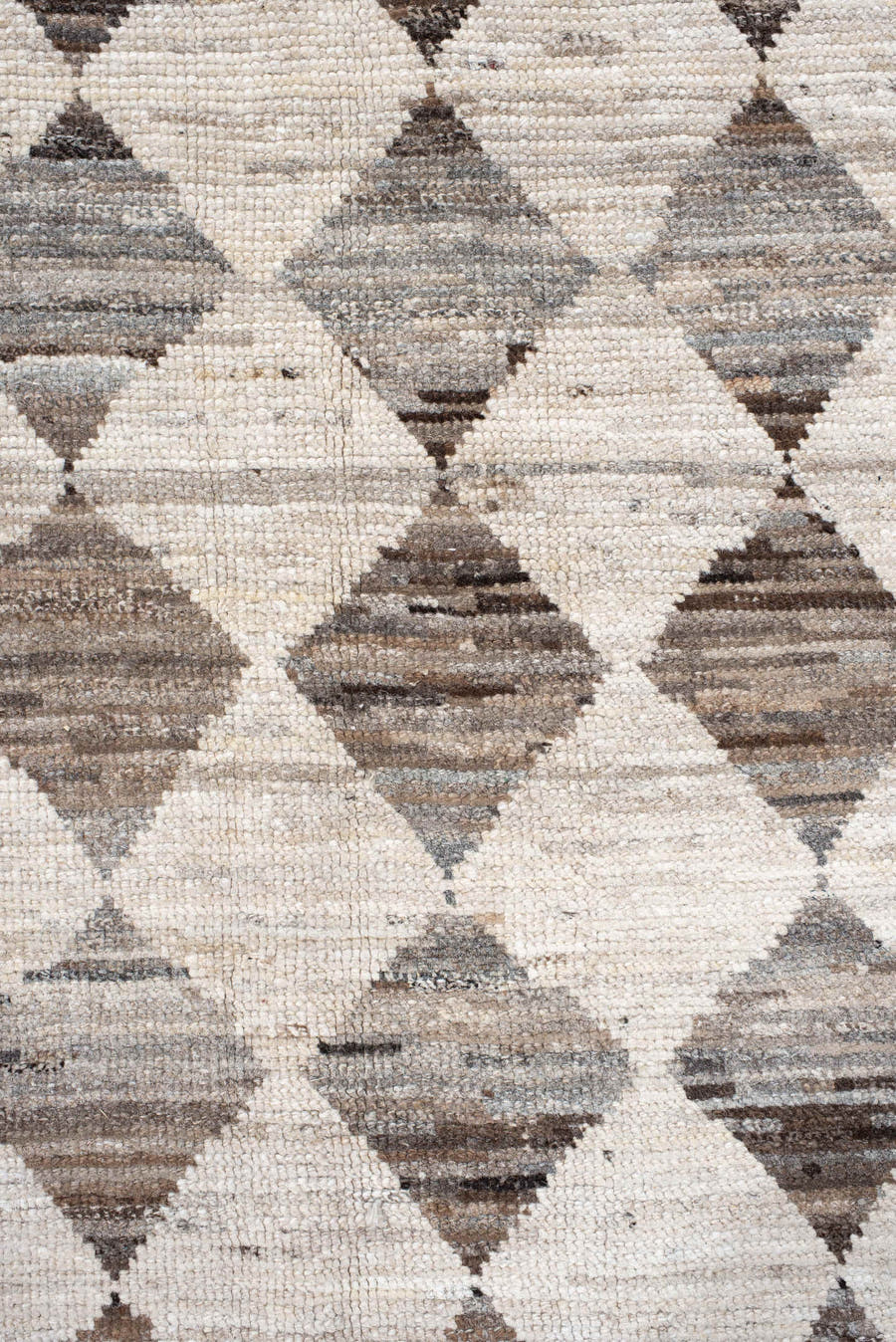 12' x 15' one-of-a-kind handmade vintage Tulu oversize rug. Color palette: ivory, taupe, brown, gray, charcoal, beige, black