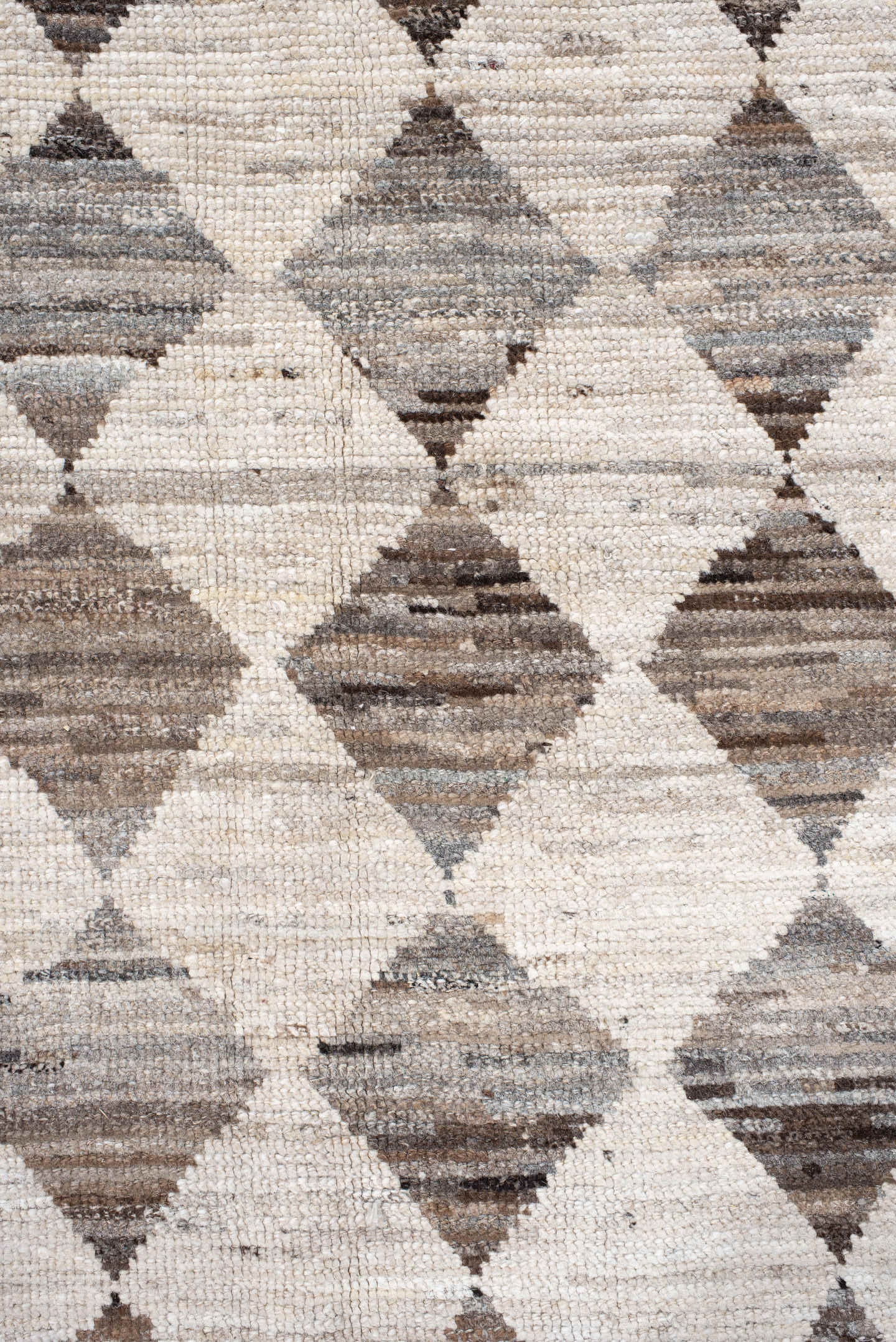 12' x 15' one-of-a-kind handmade vintage Tulu oversize rug. Color palette: ivory, taupe, brown, gray, charcoal, beige, black