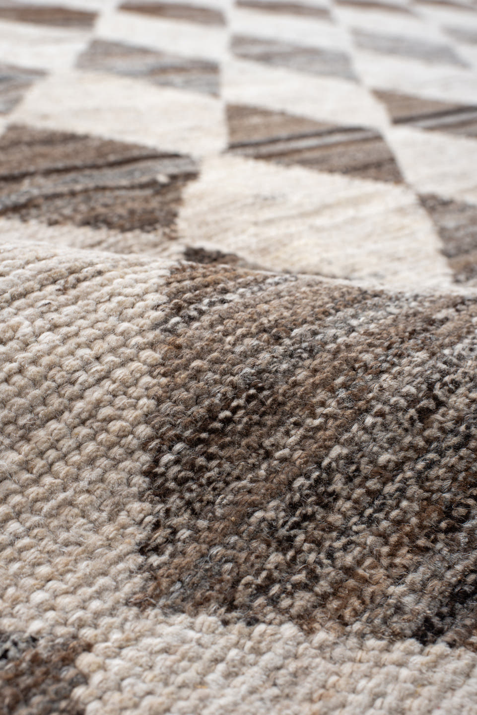 12' x 15' one-of-a-kind handmade vintage Tulu oversize rug. Color palette: ivory, taupe, brown, gray, charcoal, beige, black