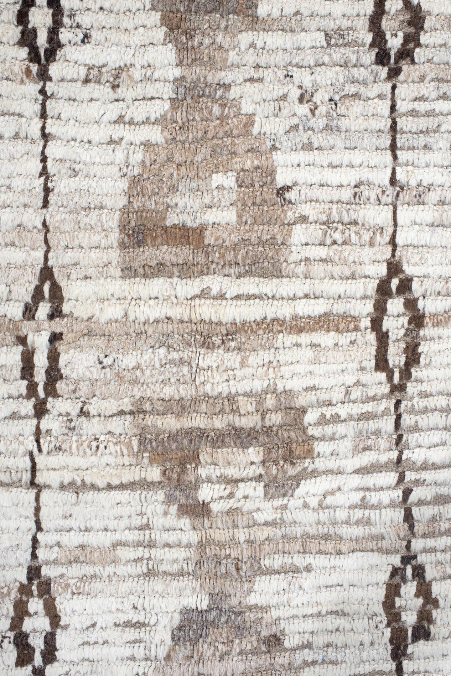 12' x 14' one-of-a-kind handmade vintage Tulu oversize rug. Color palette: ivory, taupe, brown, charcoal, beige, gray, black