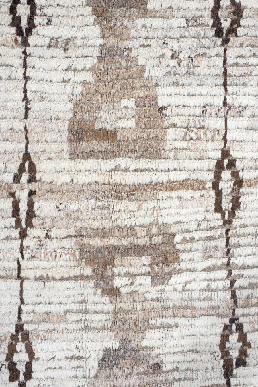 12' x 14' one-of-a-kind handmade vintage Tulu oversize rug. Color palette: ivory, taupe, brown, charcoal, beige, gray, black