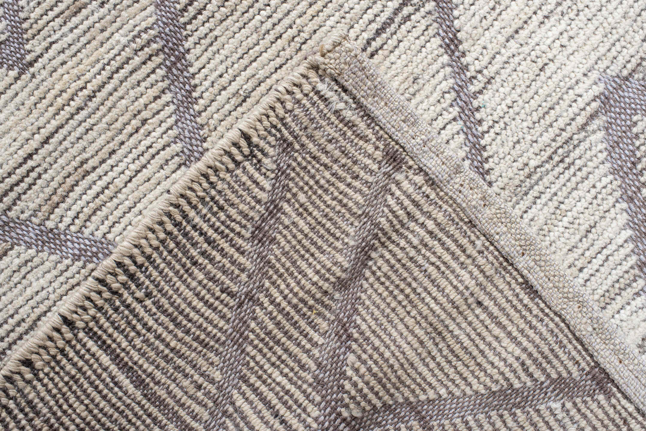13' x 14' one-of-a-kind handmade vintage Tulu oversize rug. Color palette: ivory, taupe, gray, greige, beige