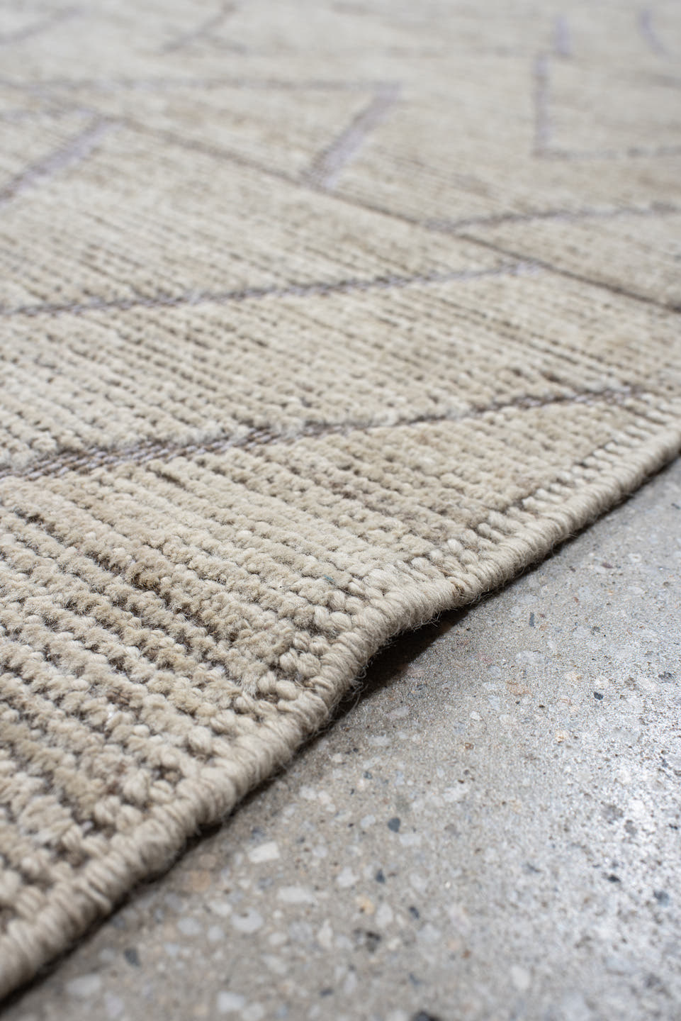 13' x 14' one-of-a-kind handmade vintage Tulu oversize rug. Color palette: ivory, taupe, gray, greige, beige