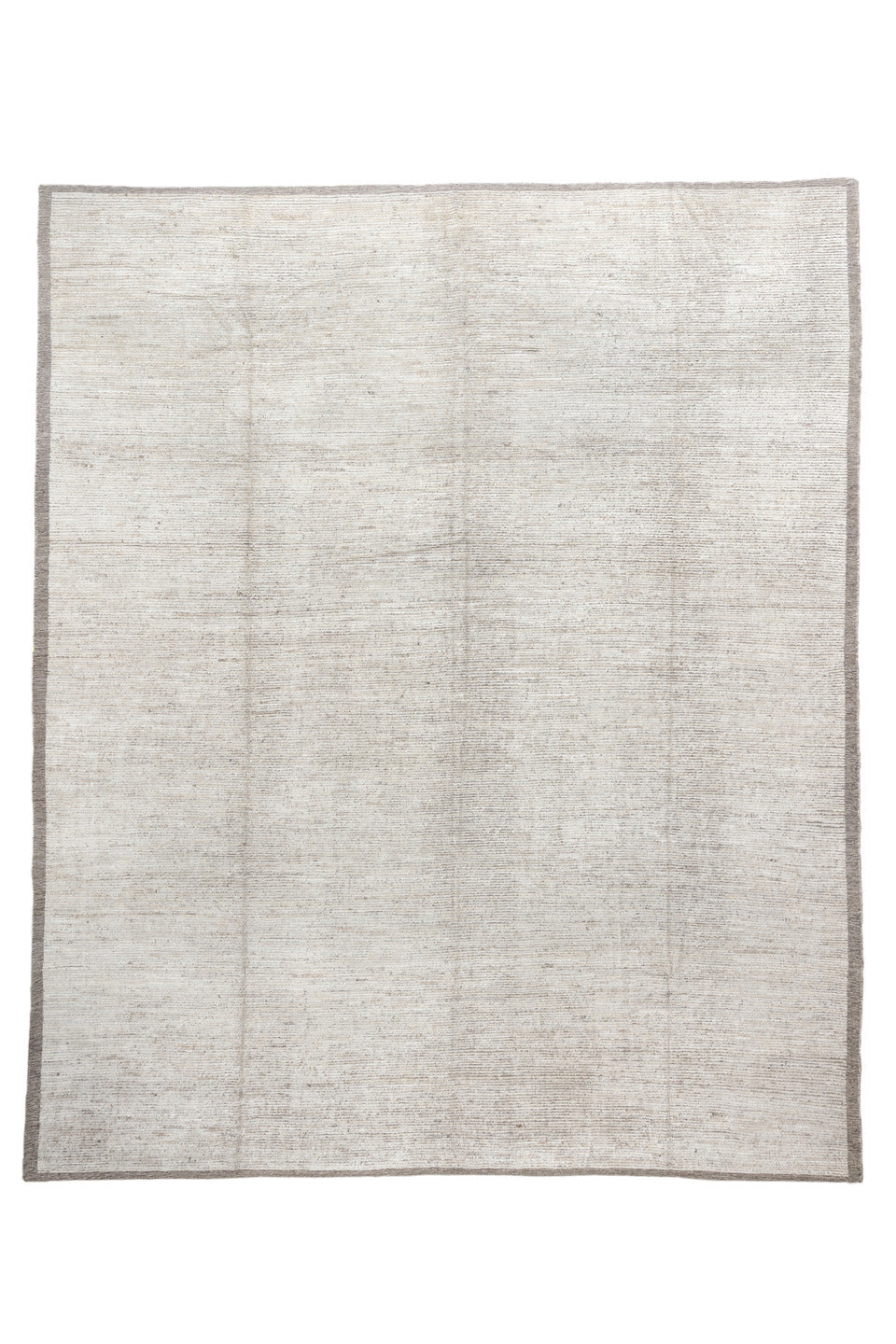 12' x 14' one-of-a-kind handmade vintage Tulu oversize rug. Color palette: dark gray, gainsboro, gray, light gray, linen
