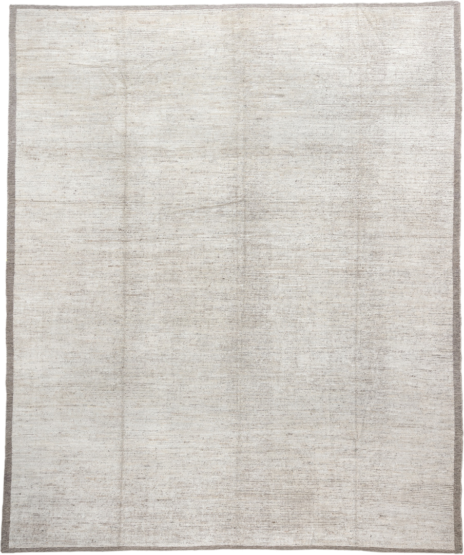 12' x 14' one-of-a-kind handmade vintage Tulu oversize rug. Color palette: ivory, taupe, beige, gray