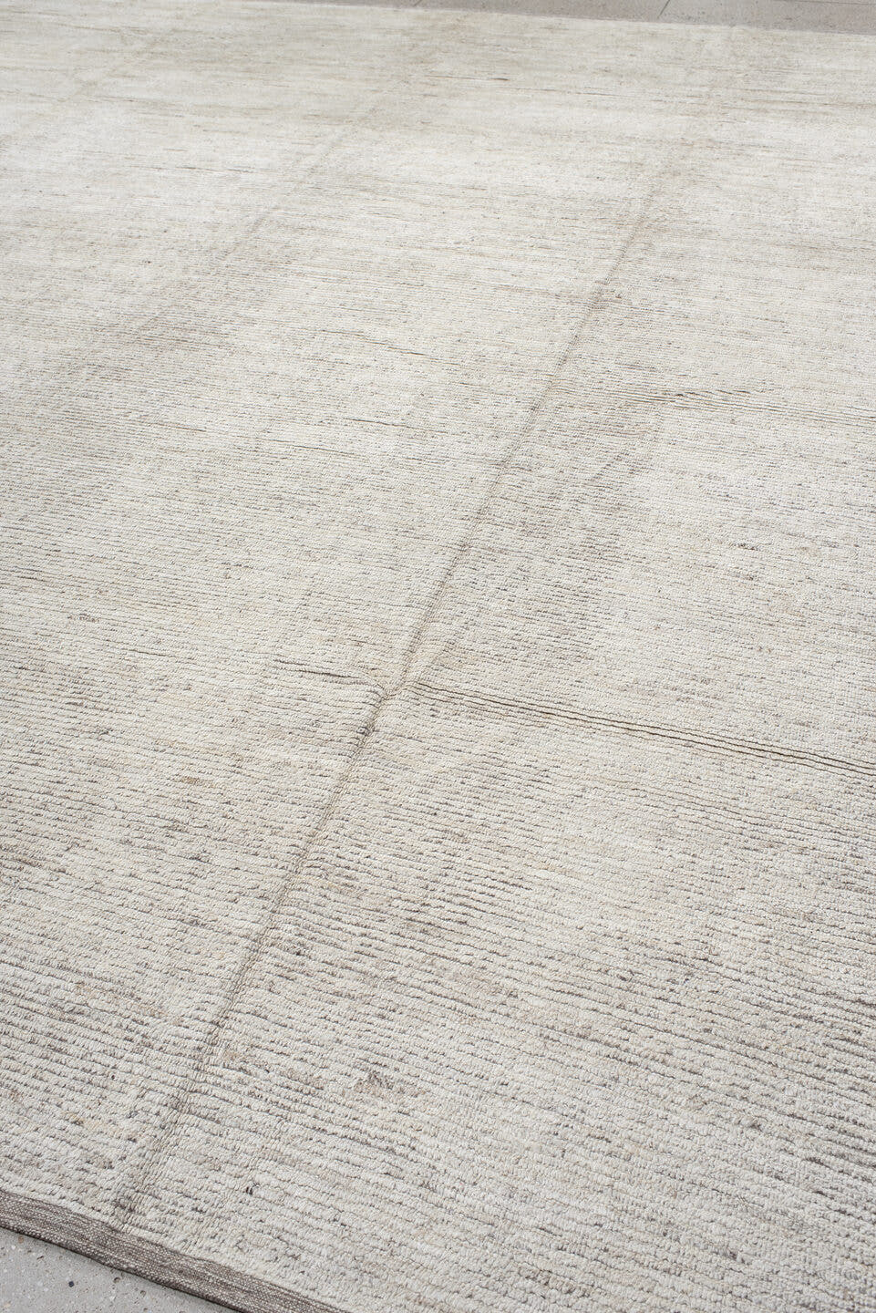 12' x 14' one-of-a-kind handmade vintage Tulu oversize rug. Color palette: ivory, taupe, beige, gray