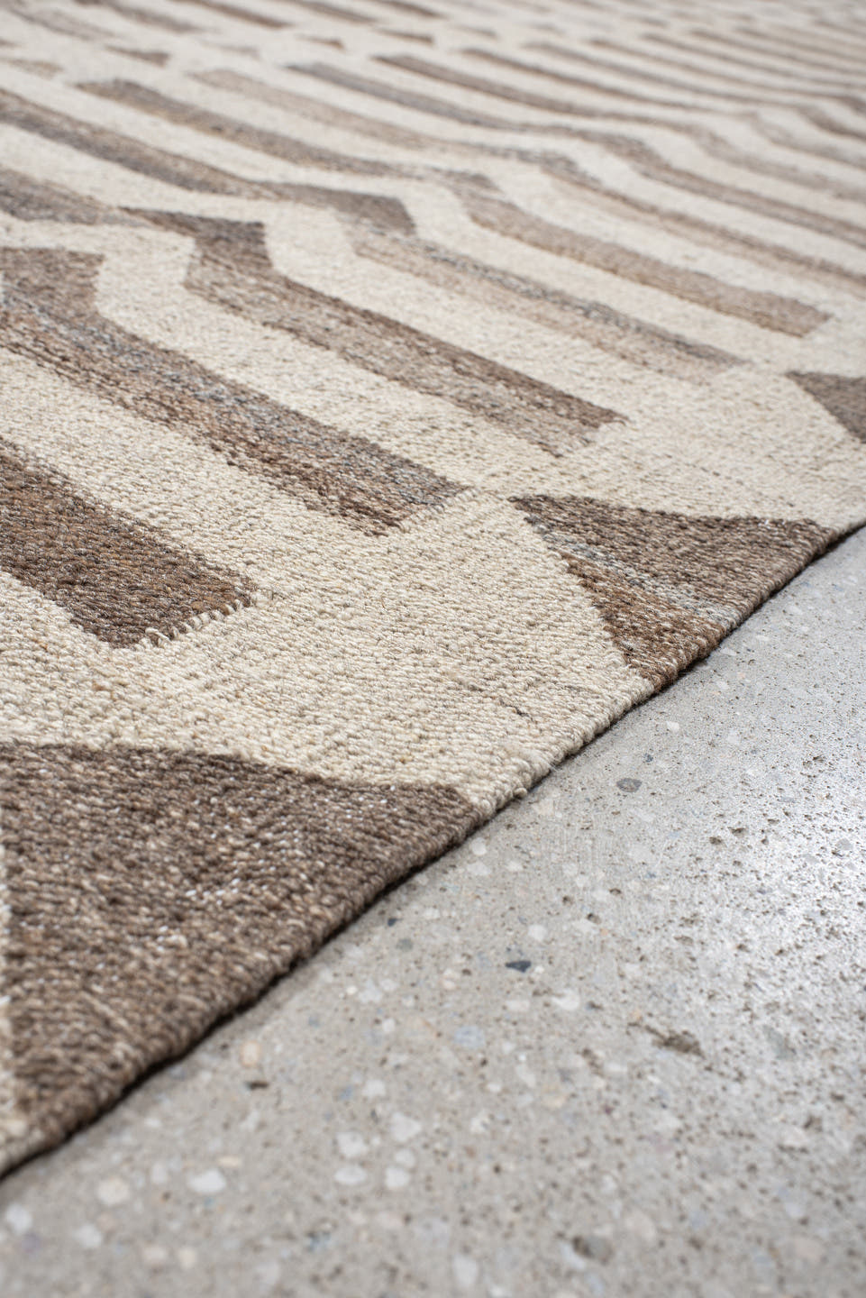 12' x 16' one-of-a-kind handmade vintage Kilim oversize rug. Color palette: ivory, taupe, beige, brown, gray