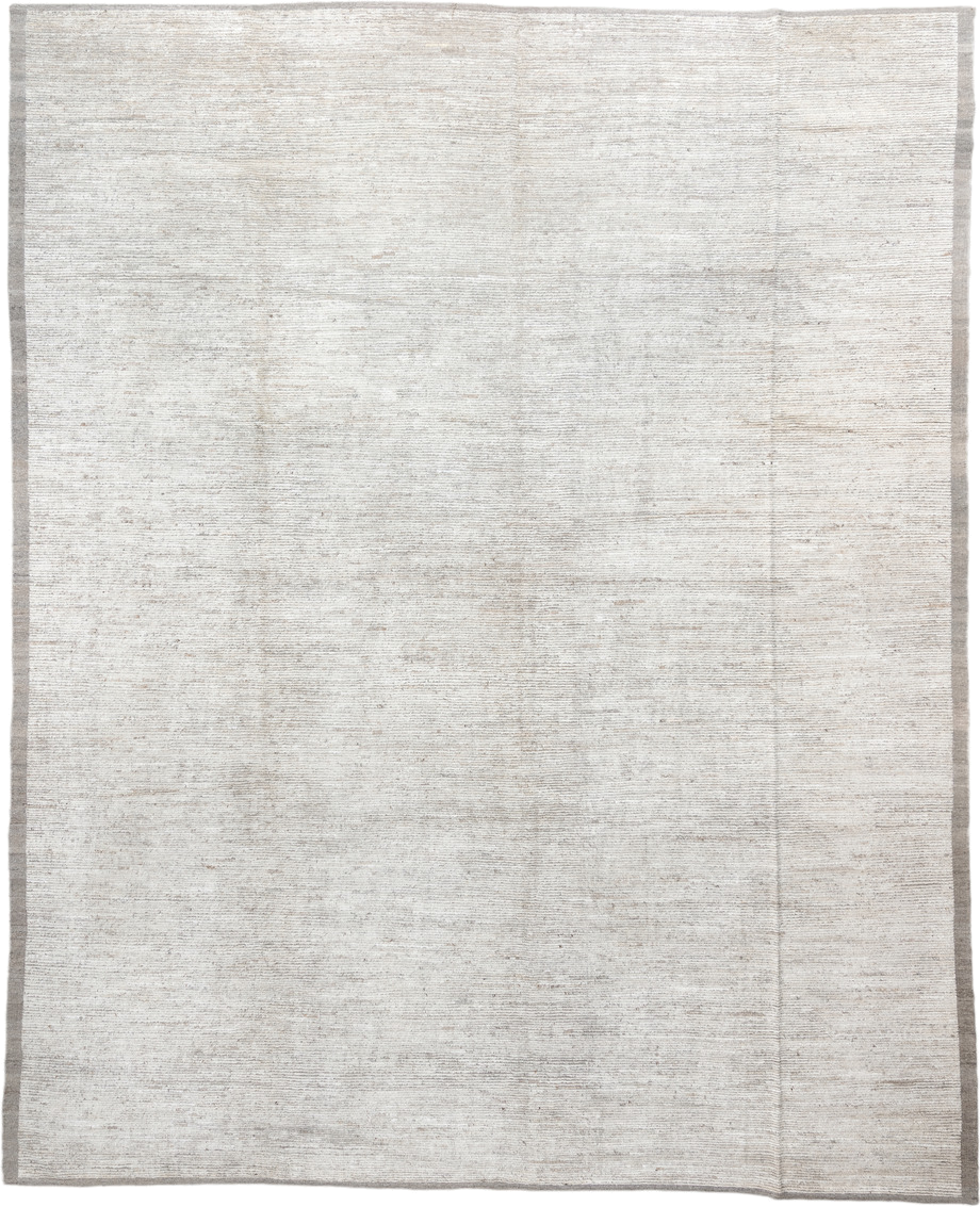 12' x 15' one-of-a-kind handmade vintage Tulu oversize rug. Color palette: ivory, cream, taupe, beige, gray