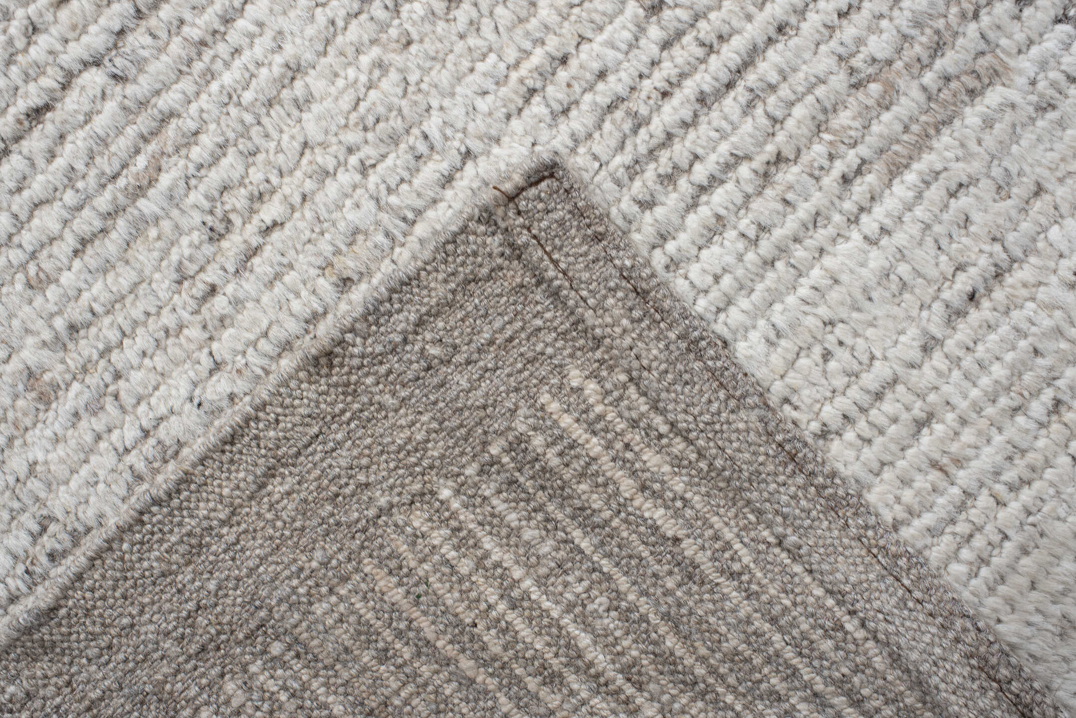 12' x 15' one-of-a-kind handmade vintage Tulu oversize rug. Color palette: ivory, cream, taupe, beige, gray