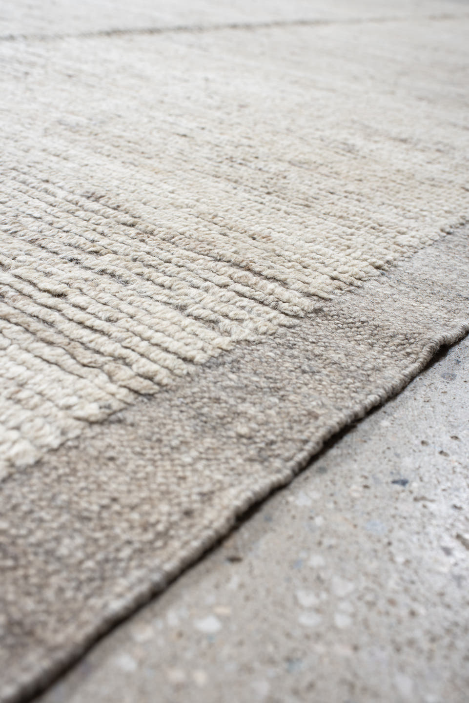 12' x 15' one-of-a-kind handmade vintage Tulu oversize rug. Color palette: ivory, cream, taupe, beige, gray