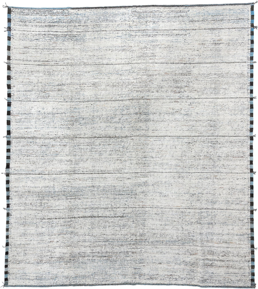 12' x 14' one-of-a-kind handmade vintage Tulu oversize rug. Color palette: ivory, charcoal, slate, sky_blue, gray, black