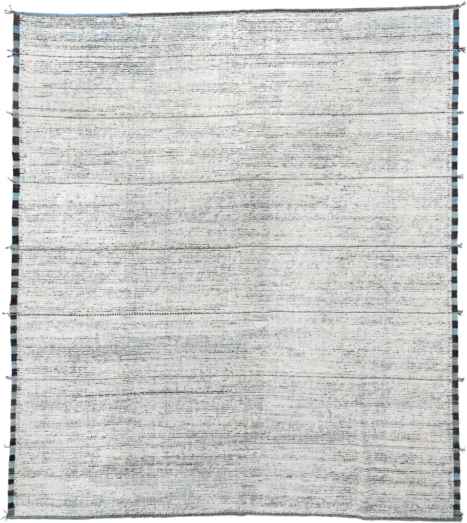 12' x 14' one-of-a-kind handmade vintage Tulu oversize rug. Color palette: ivory, charcoal, slate, sky_blue, gray, black