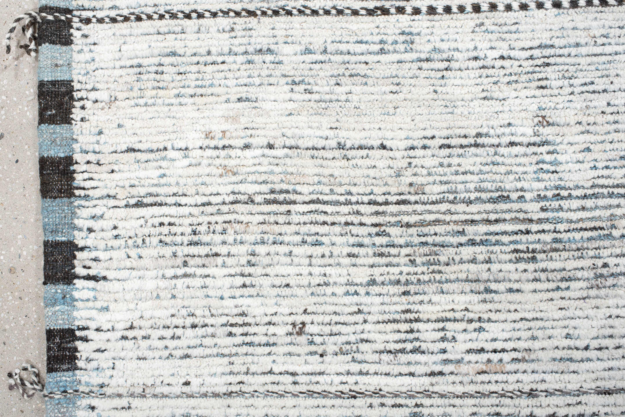 12' x 14' one-of-a-kind handmade vintage Tulu oversize rug. Color palette: ivory, charcoal, slate, sky_blue, gray, black