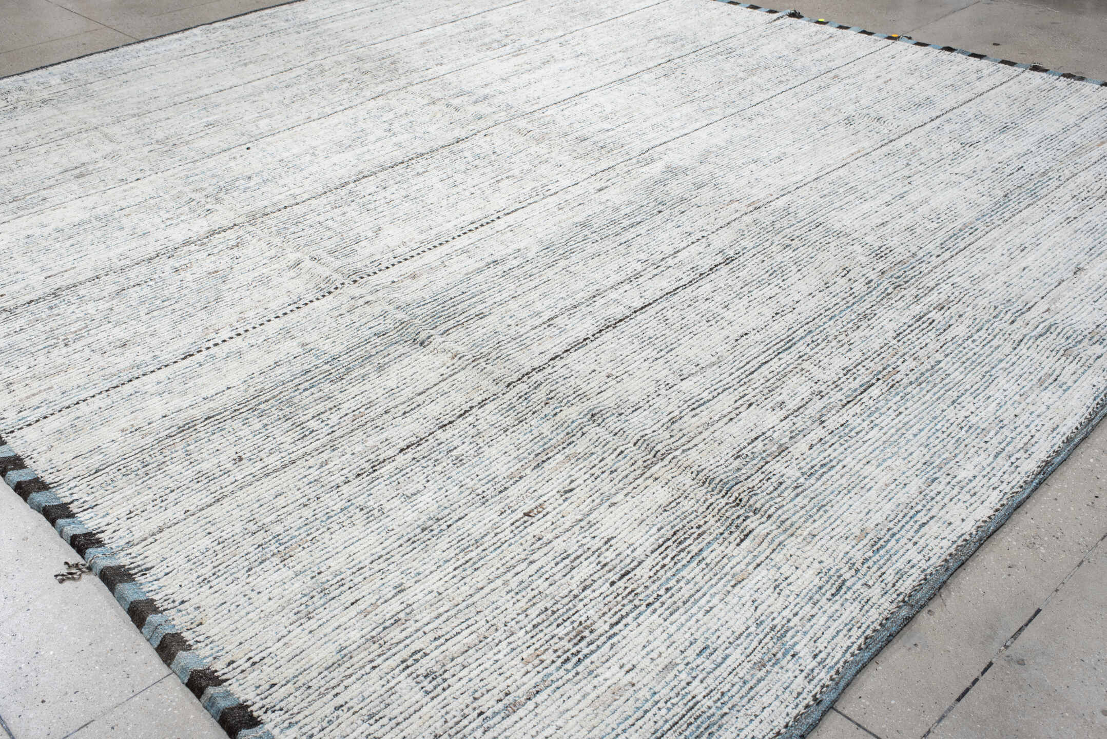 12' x 14' one-of-a-kind handmade vintage Tulu oversize rug. Color palette: ivory, charcoal, slate, sky_blue, gray, black