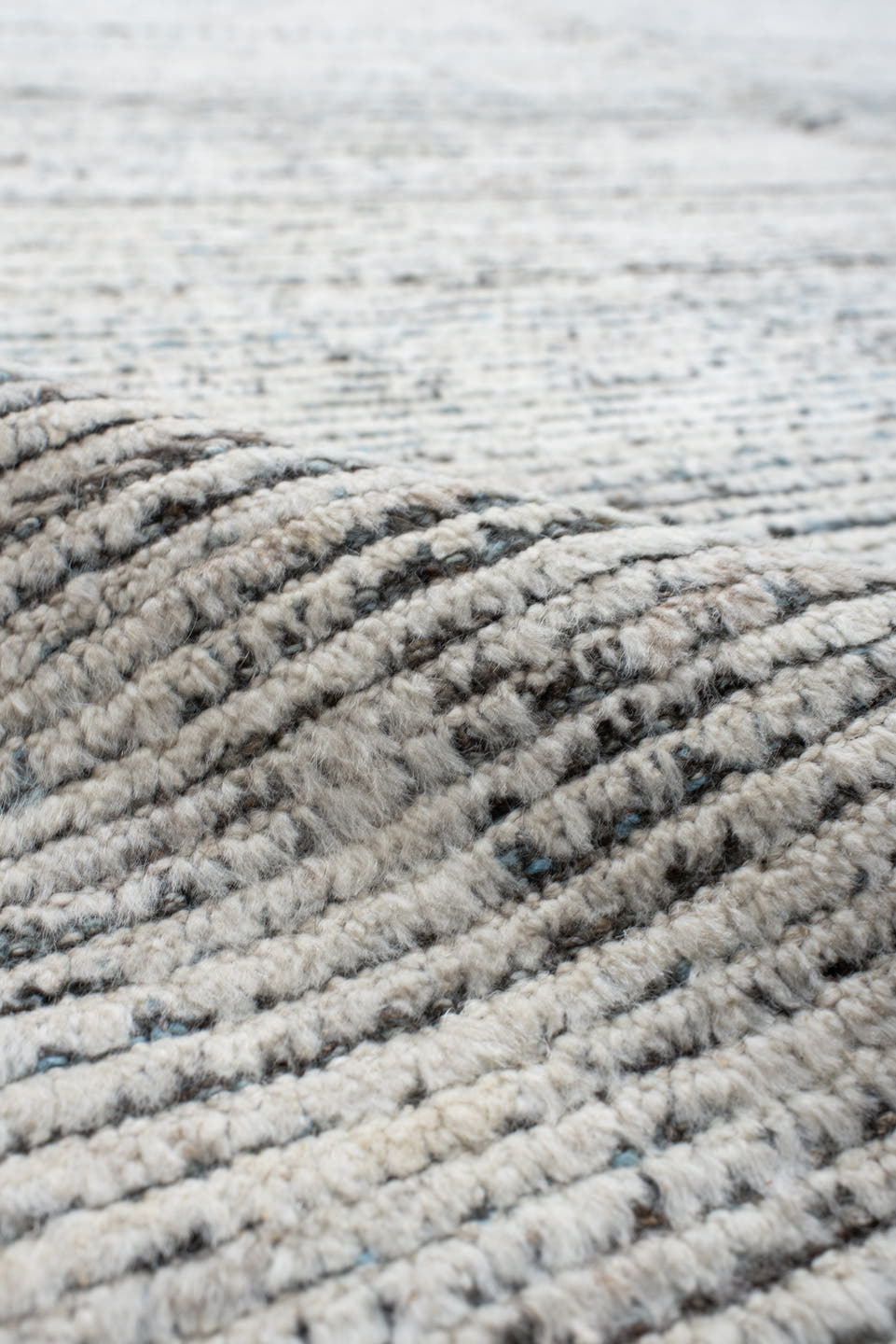 12' x 14' one-of-a-kind handmade vintage Tulu oversize rug. Color palette: ivory, charcoal, slate, sky_blue, gray, black