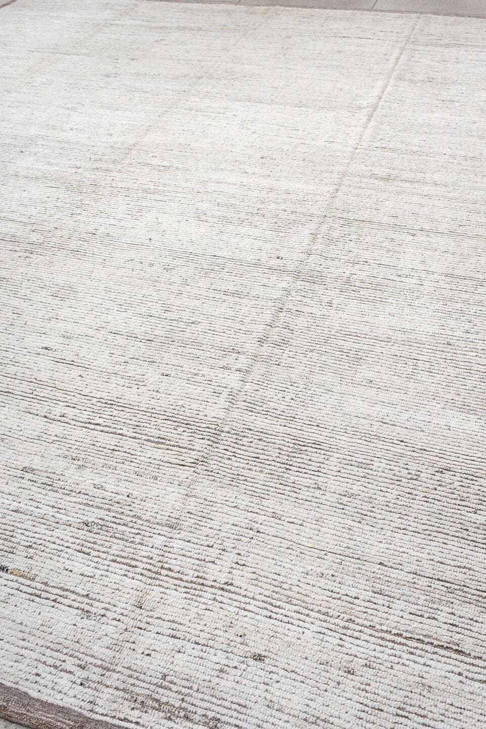 12' x 15' one-of-a-kind handmade vintage Tulu oversize rug. Color palette: ivory, taupe, beige, gray