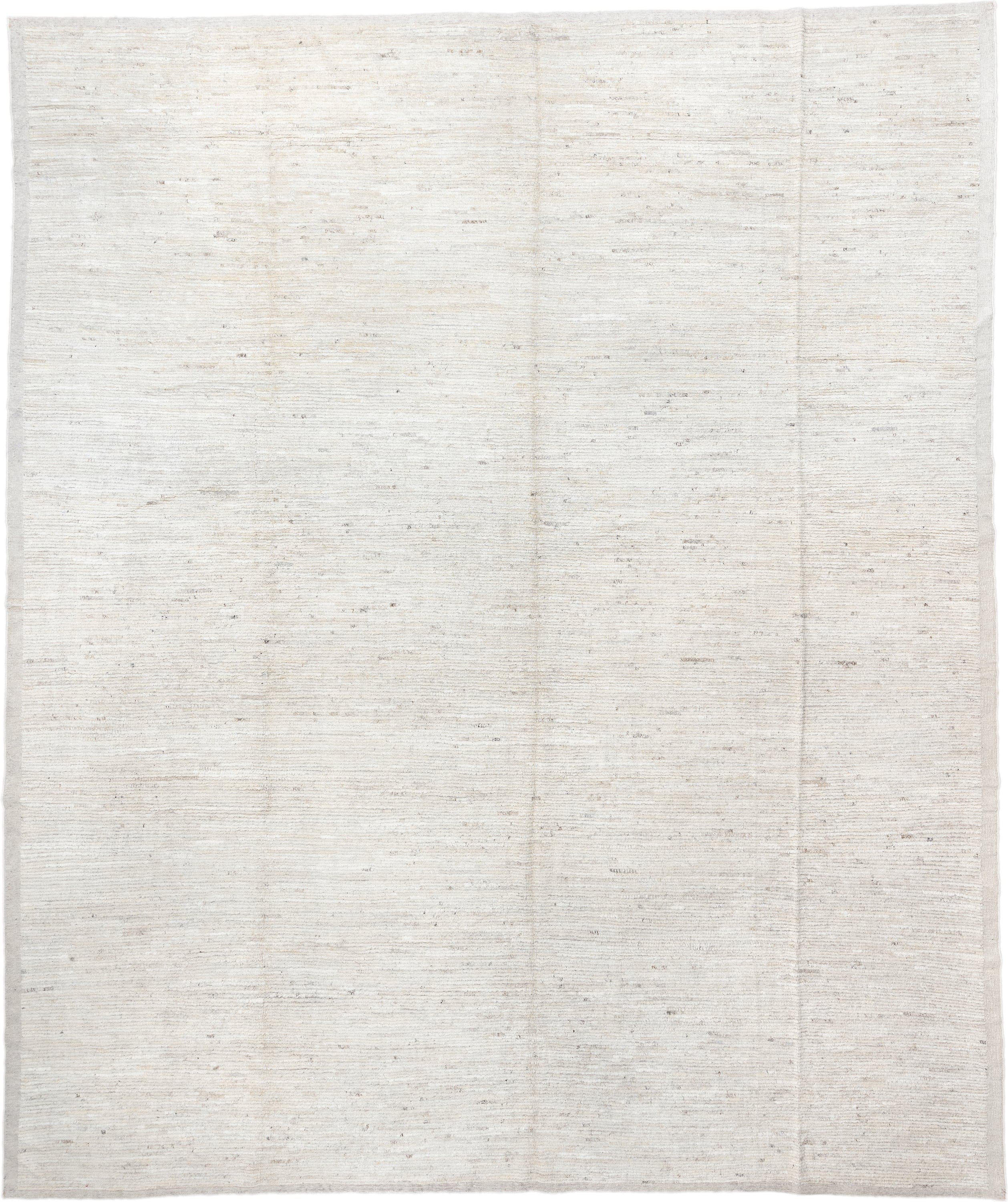 12' x 15' one-of-a-kind handmade vintage Tulu oversize rug. Color palette: ivory, cream, beige, taupe, light gray, gray