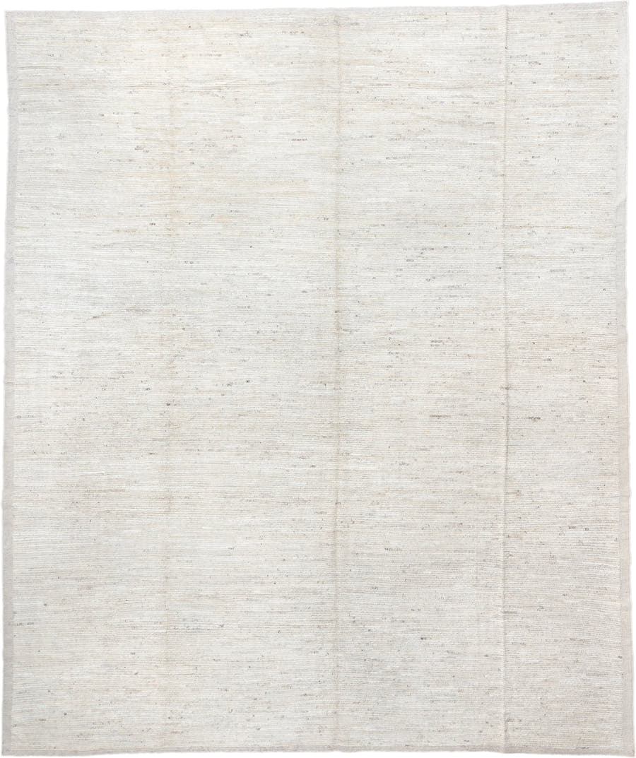 12' x 15' one-of-a-kind handmade vintage Tulu oversize rug. Color palette: ivory, cream, beige, taupe, light gray, gray