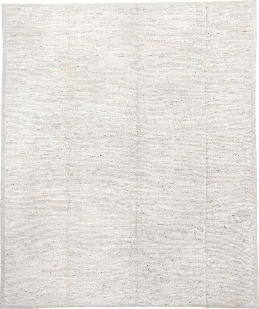12' x 15' one-of-a-kind handmade vintage Tulu oversize rug. Color palette: ivory, cream, beige, taupe, light gray, gray