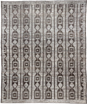 13' x 15' one-of-a-kind handmade vintage Tulu oversize rug. Color palette: ivory, brown, taupe, charcoal, beige, gray, black