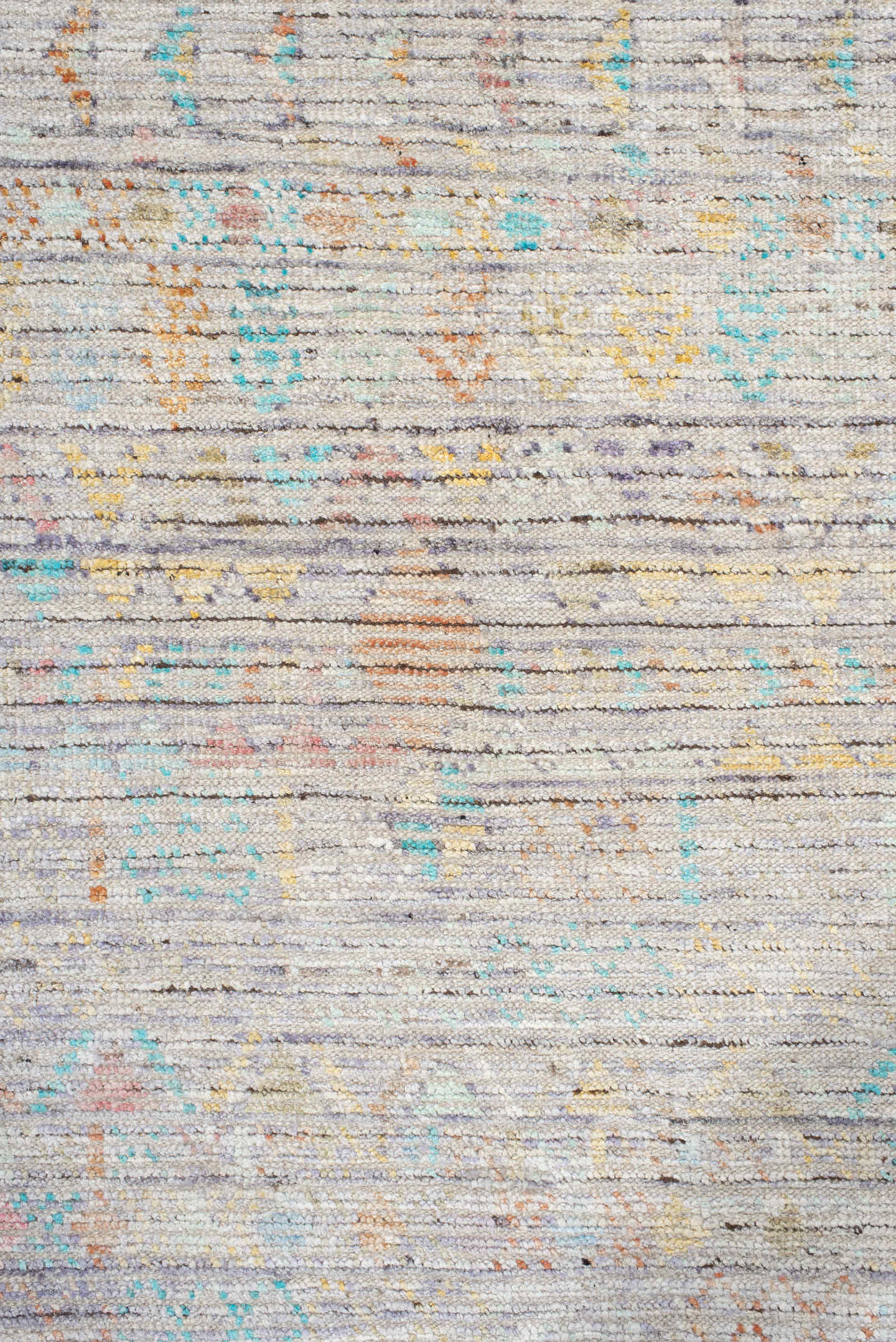 4' x 20' one-of-a-kind handmade vintage Tulu runner rug. Color palette: ivory, taupe, sky_blue, peach, gold, lavender, camel