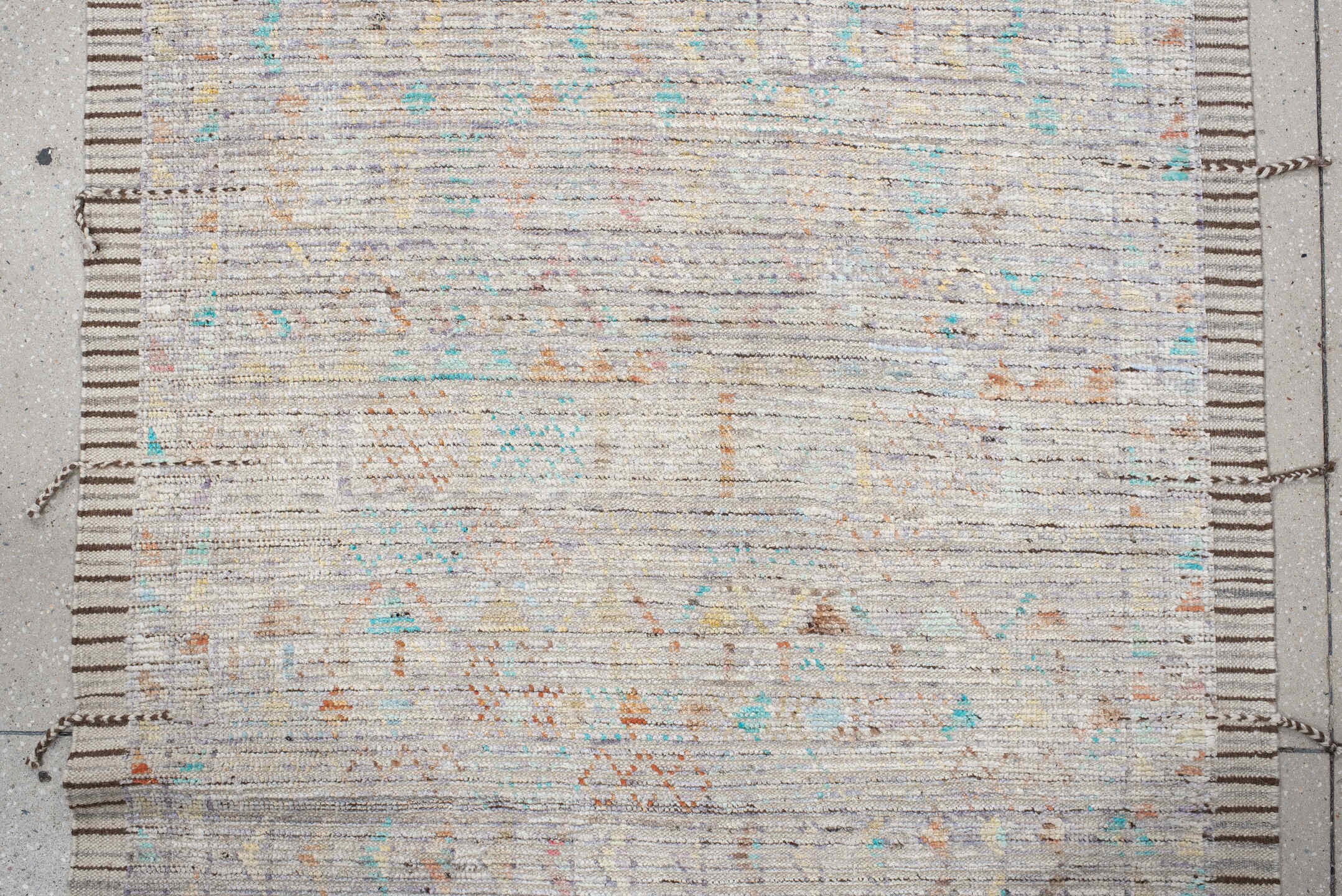 4' x 20' one-of-a-kind handmade vintage Tulu runner rug. Color palette: ivory, taupe, sky_blue, peach, gold, lavender, camel