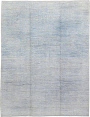 9' x 12' one-of-a-kind handmade vintage Tulu large size rug. Color palette: pale blue, ivory, silver, slate, light blue