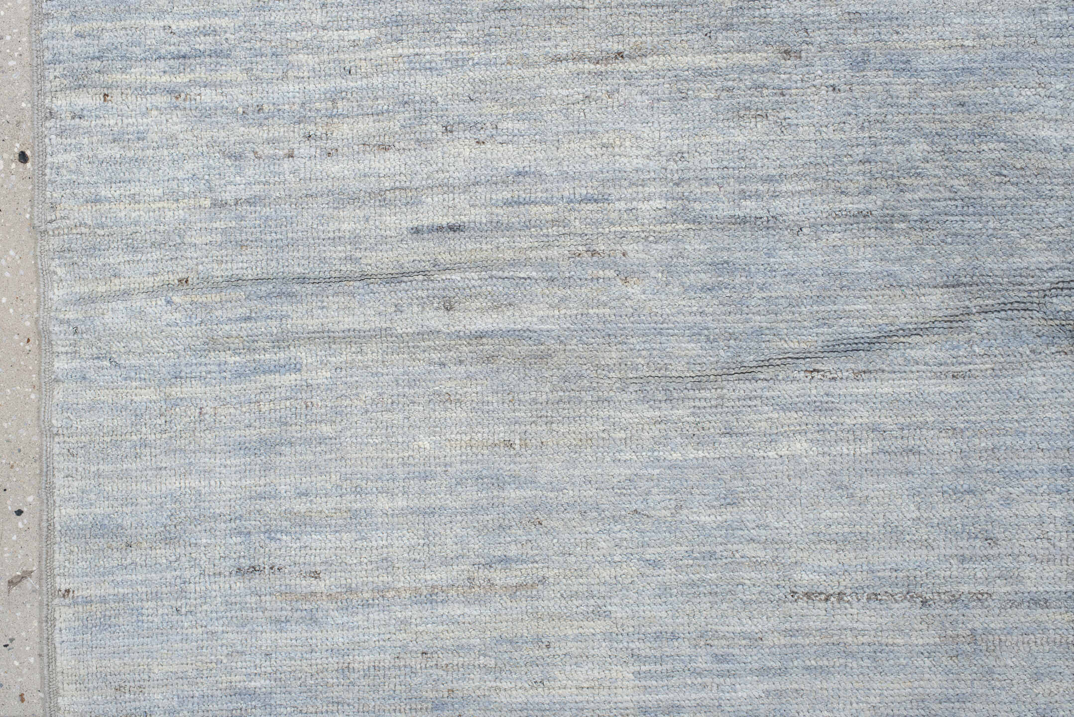 9' x 12' one-of-a-kind handmade vintage Tulu large size rug. Color palette: pale blue, ivory, silver, slate, light blue