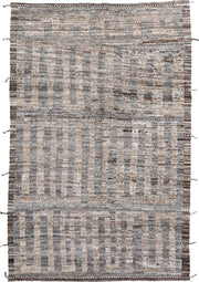 6' x 9' one-of-a-kind handmade vintage Tulu medium size rug. Color palette: ivory, gray, brown, taupe, charcoal, beige