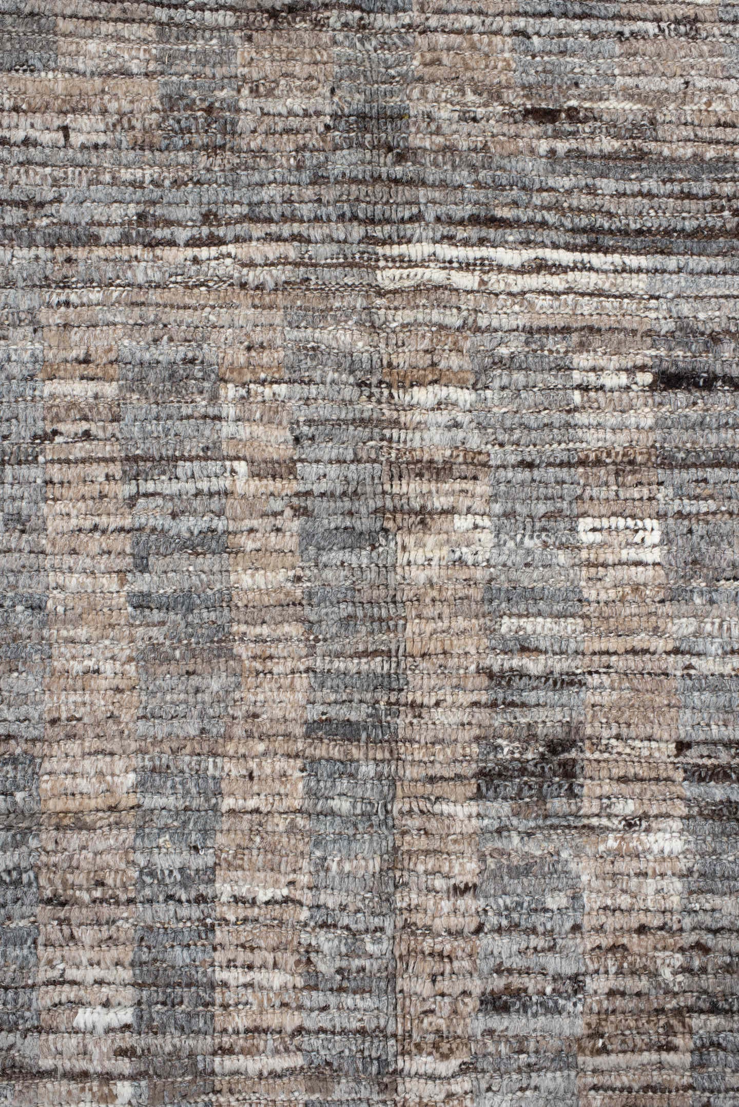 6' x 9' one-of-a-kind handmade vintage Tulu medium size rug. Color palette: ivory, gray, brown, taupe, charcoal, beige