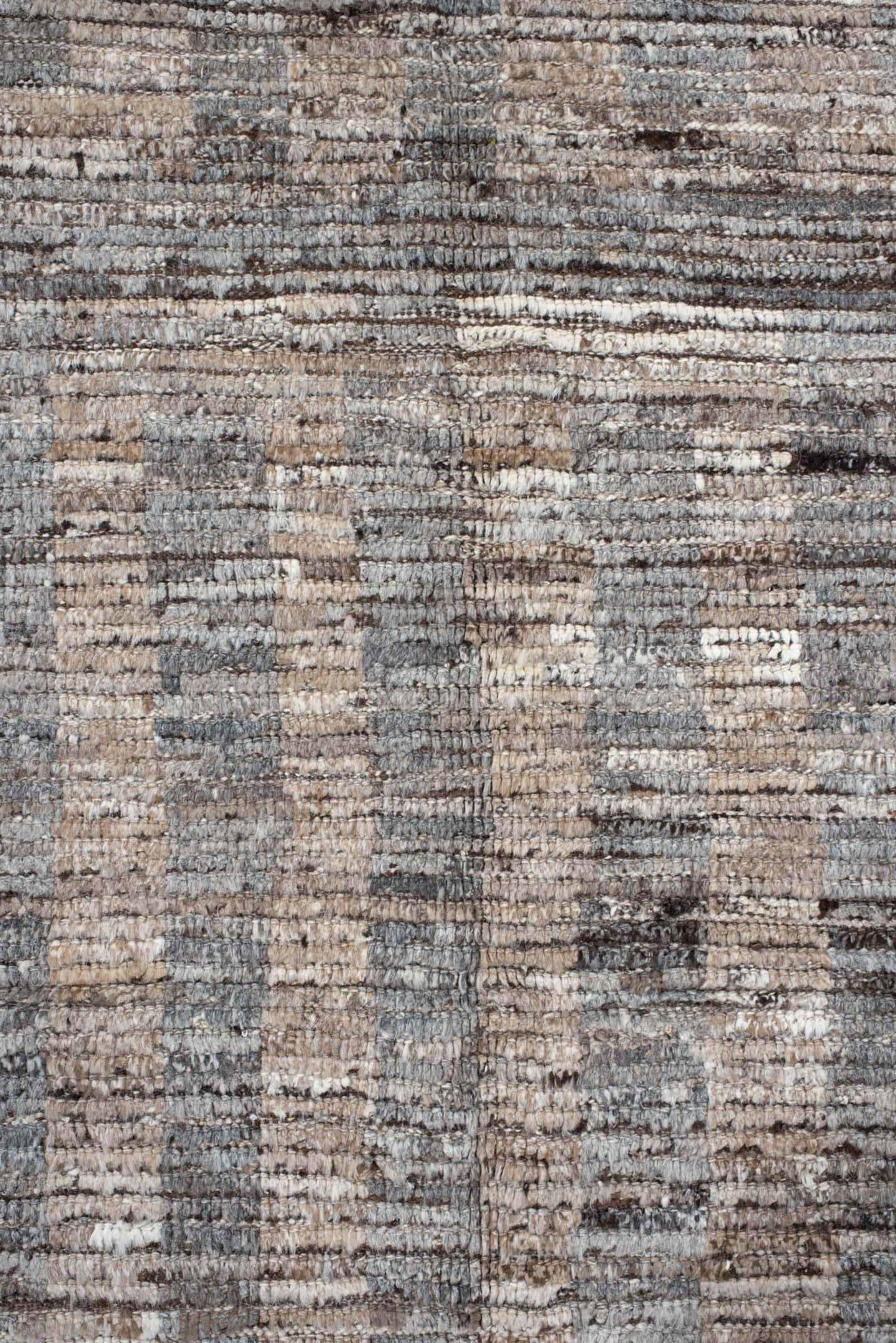 6' x 9' one-of-a-kind handmade vintage Tulu medium size rug. Color palette: ivory, gray, brown, taupe, charcoal, beige