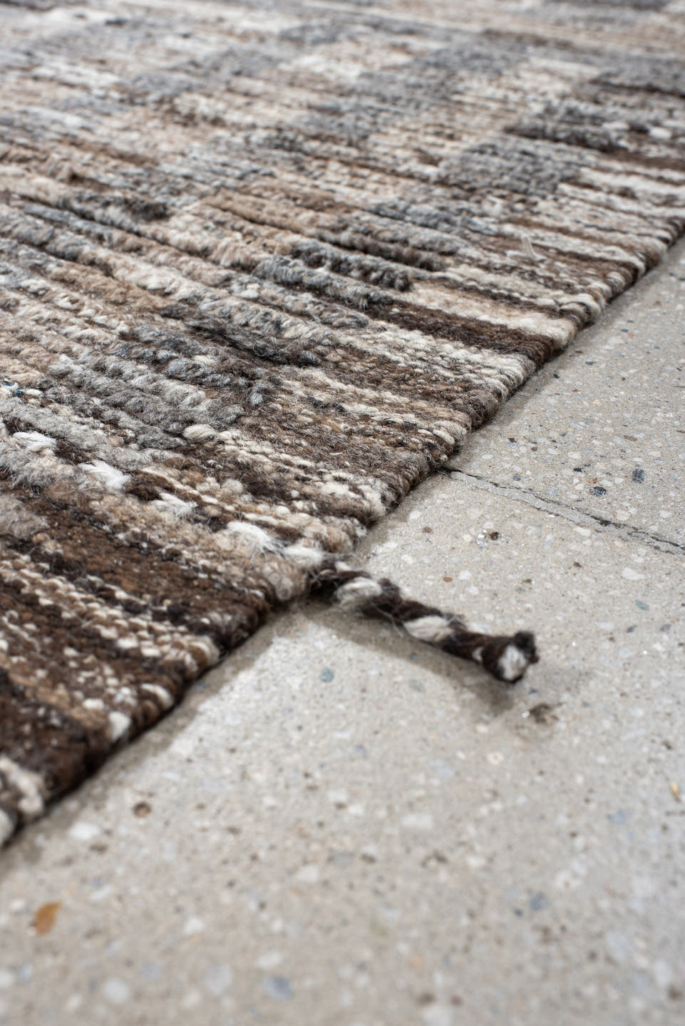 6' x 9' one-of-a-kind handmade vintage Tulu medium size rug. Color palette: ivory, gray, brown, taupe, charcoal, beige