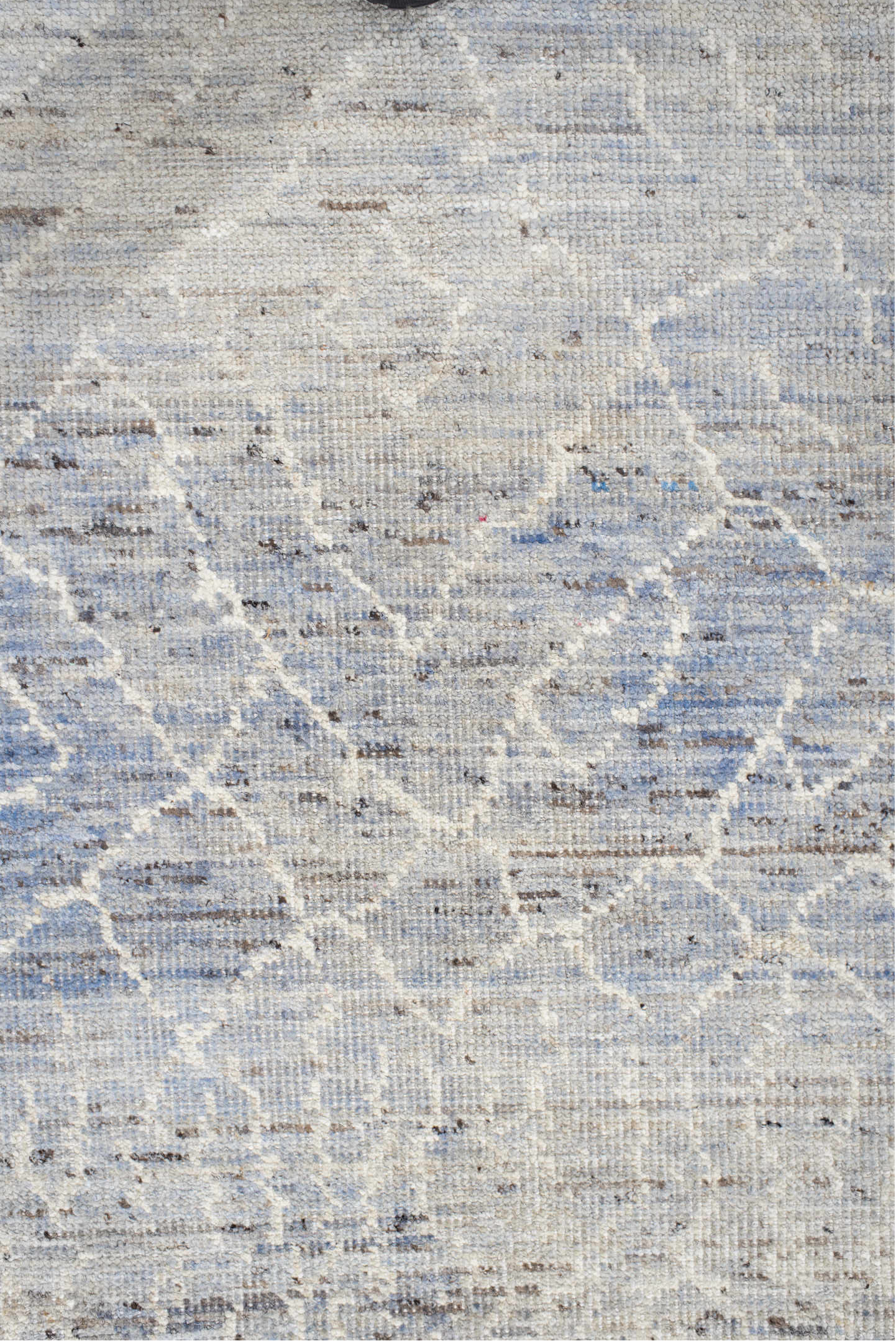 9' x 11' one-of-a-kind handmade vintage Tulu large size rug. Color palette: powder blue, ivory, silver, slate, taupe