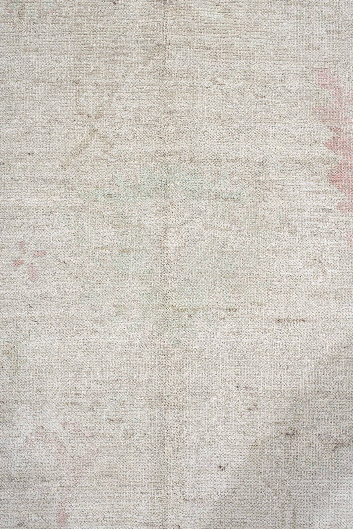 10' x 12' one-of-a-kind handmade vintage Tulu large size rug. Color palette: ivory, cream, blush, sage, taupe, pale gold