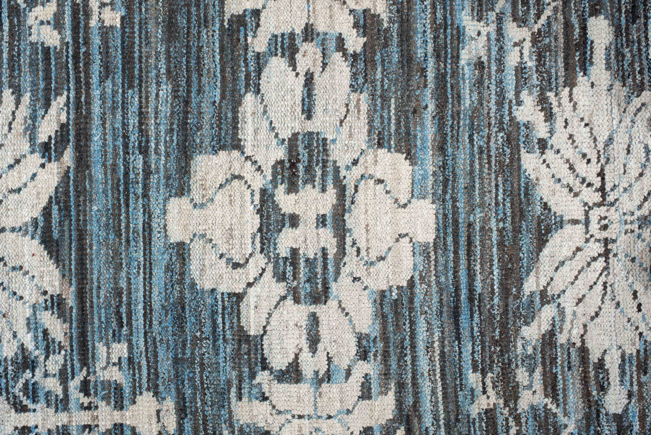 8' x 9' one-of-a-kind handmade vintage Oushak rug. Color palette: arapawa, black, blue, charcoal, dark gray, dim gray