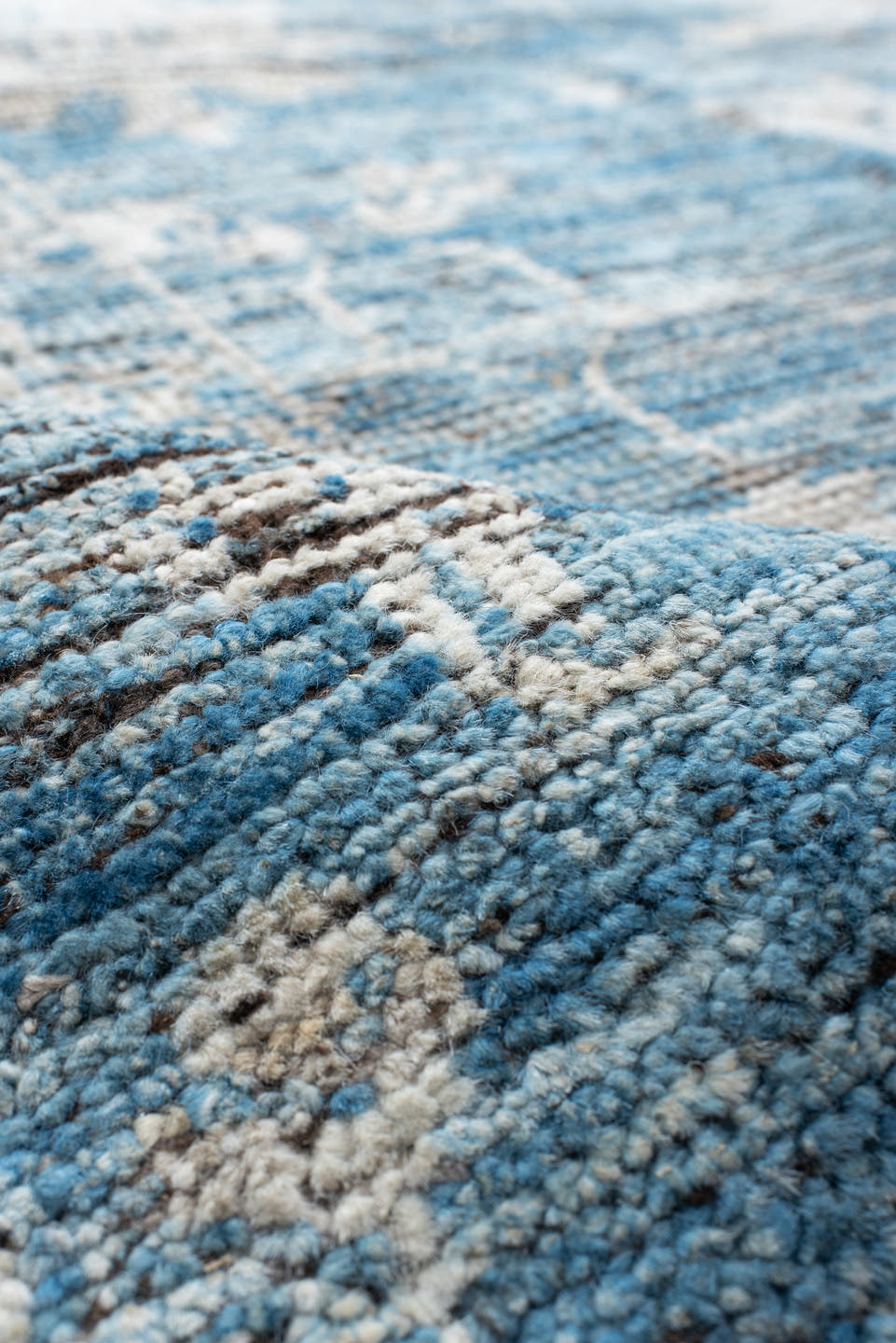 10' x 13' one-of-a-kind handmade vintage Oushak large size rug. Color palette: sky blue, ivory, slate, taupe, light blue