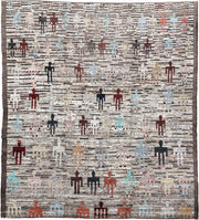 8' x 9' one-of-a-kind handmade vintage Tulu rug. Color palette: ivory, brown, taupe, rust, pale_blue, charcoal, burgundy