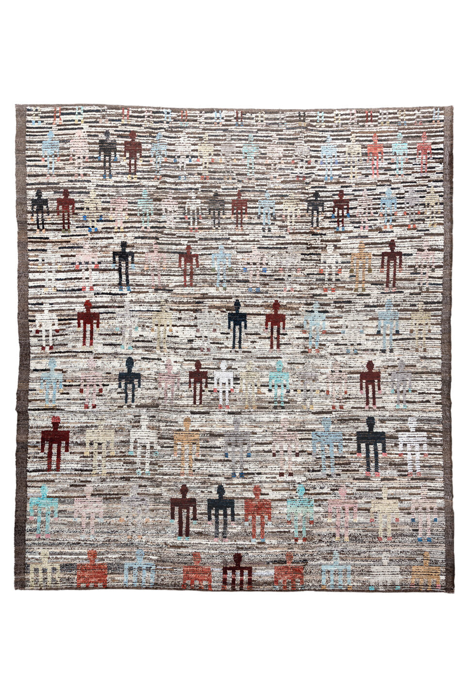 8' x 9' one-of-a-kind handmade vintage Tulu rug. Color palette: black, blue, brown, dim gray, gainsboro, gray, light blue
