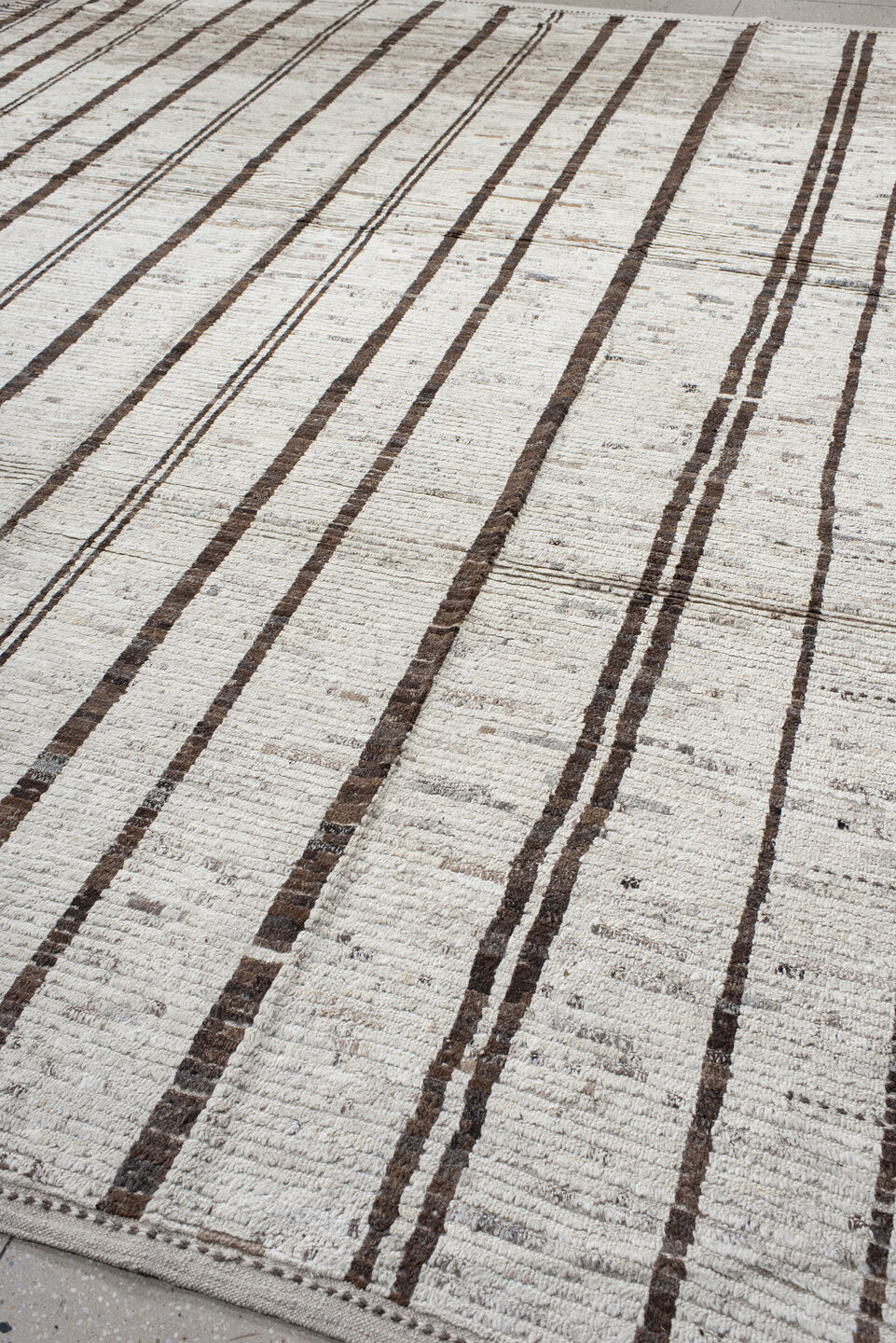 11' x 13' one-of-a-kind handmade vintage Tulu oversize rug. Color palette: ivory, brown, taupe, charcoal, beige, gray, black