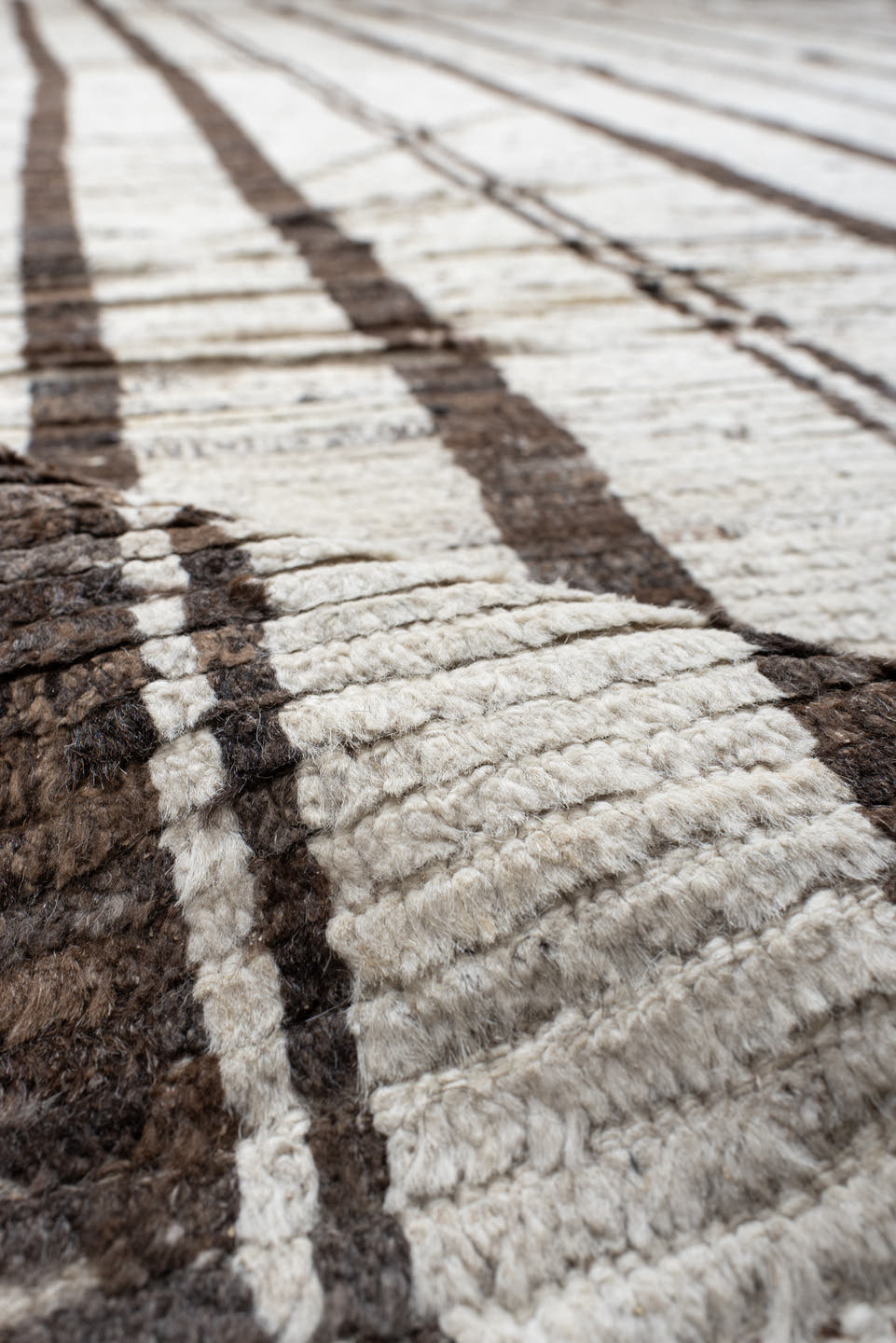 11' x 13' one-of-a-kind handmade vintage Tulu oversize rug. Color palette: ivory, brown, taupe, charcoal, beige, gray, black